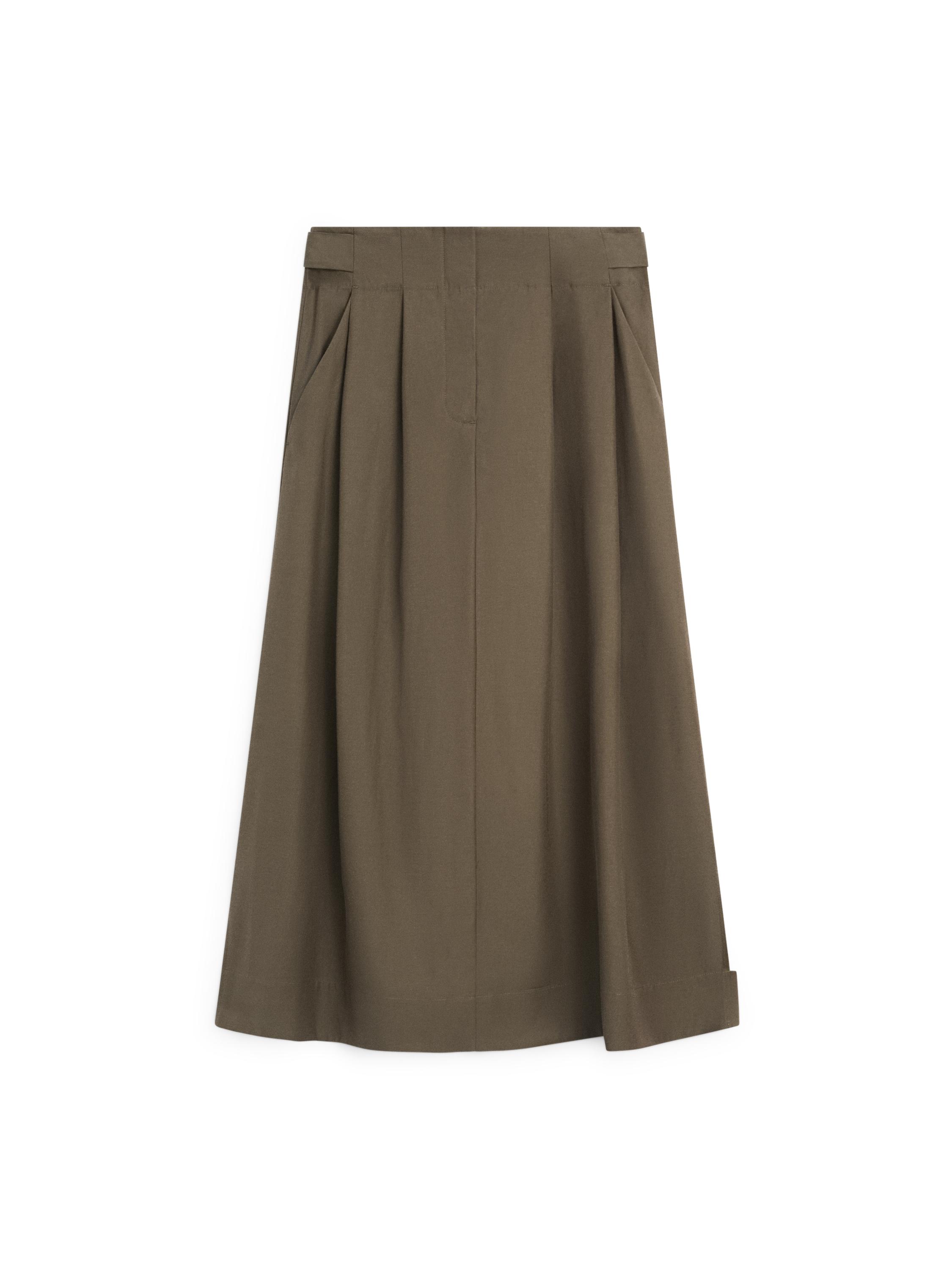 Midi skirt with box pleats — KHAKI