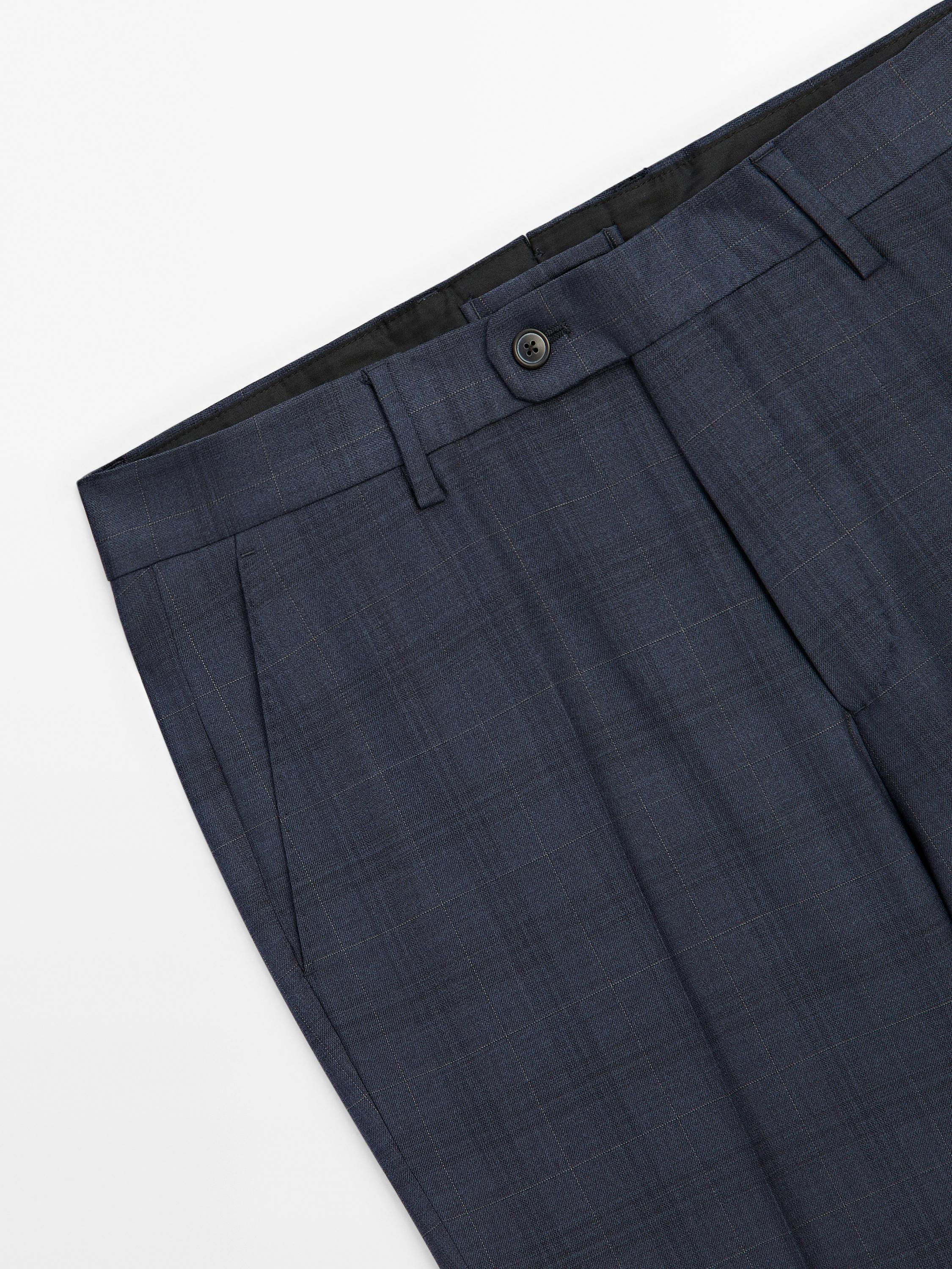 Check wool blend suit trousers