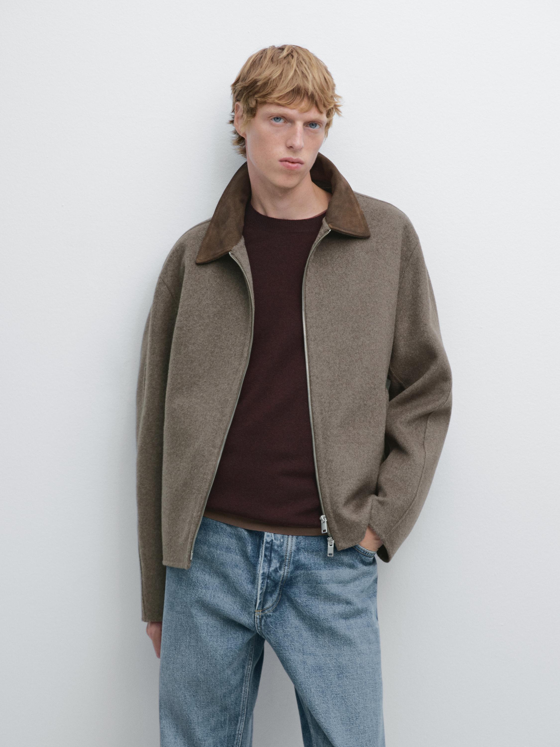 Cazadora detalle cuello tejido doble mezcla lana