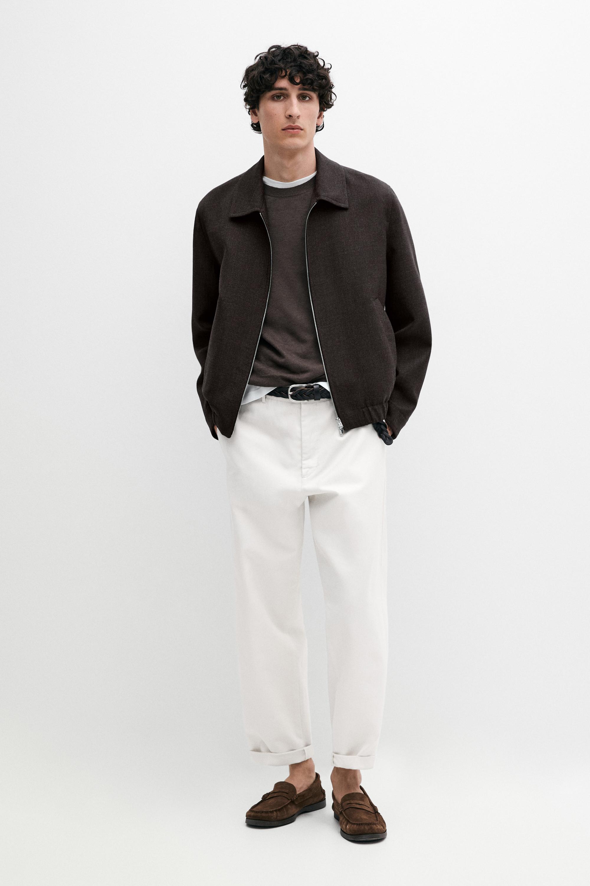 Wool bomber jacket with zip — BROWN
