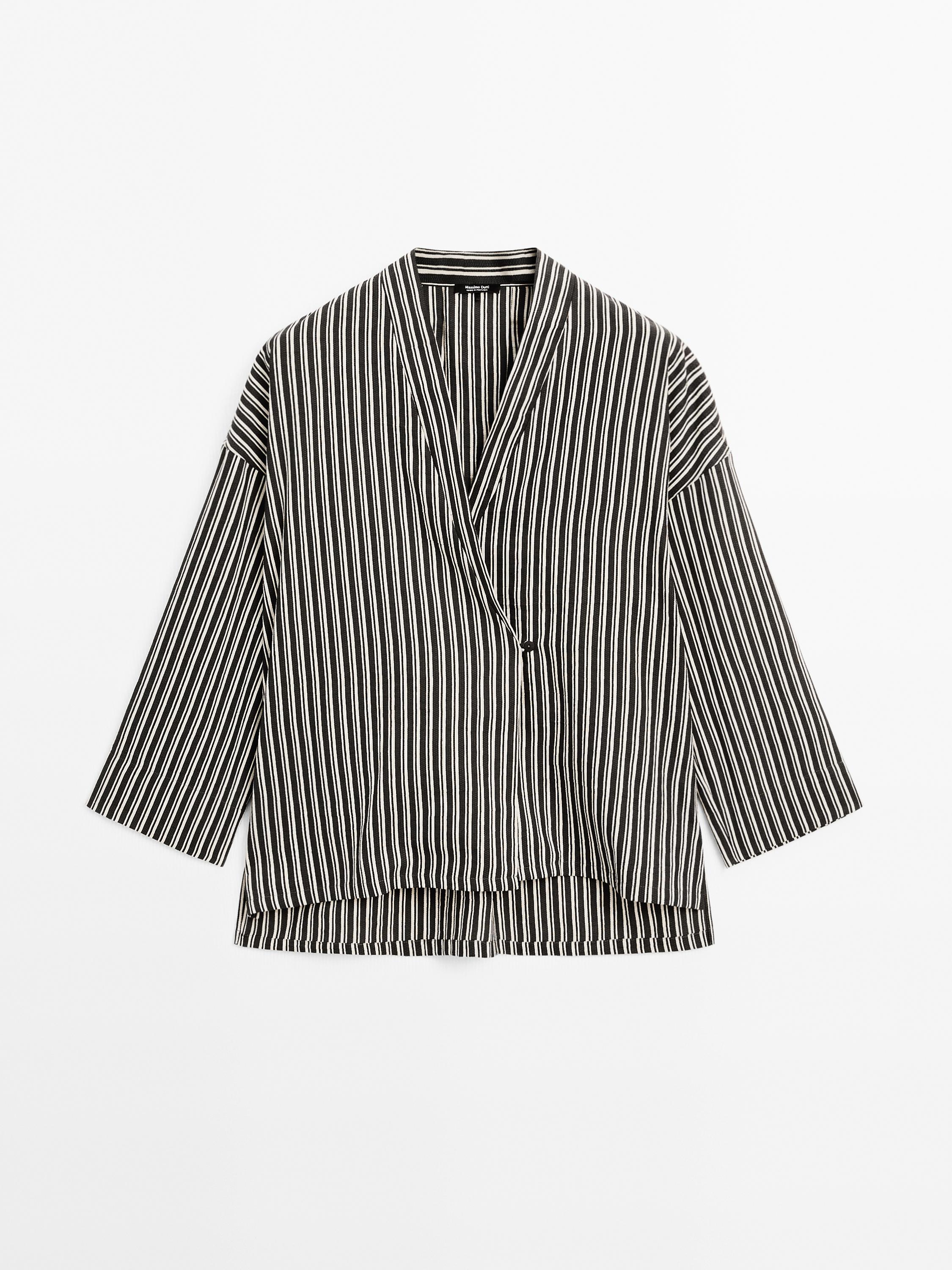 Çizgili pamuklu kimono