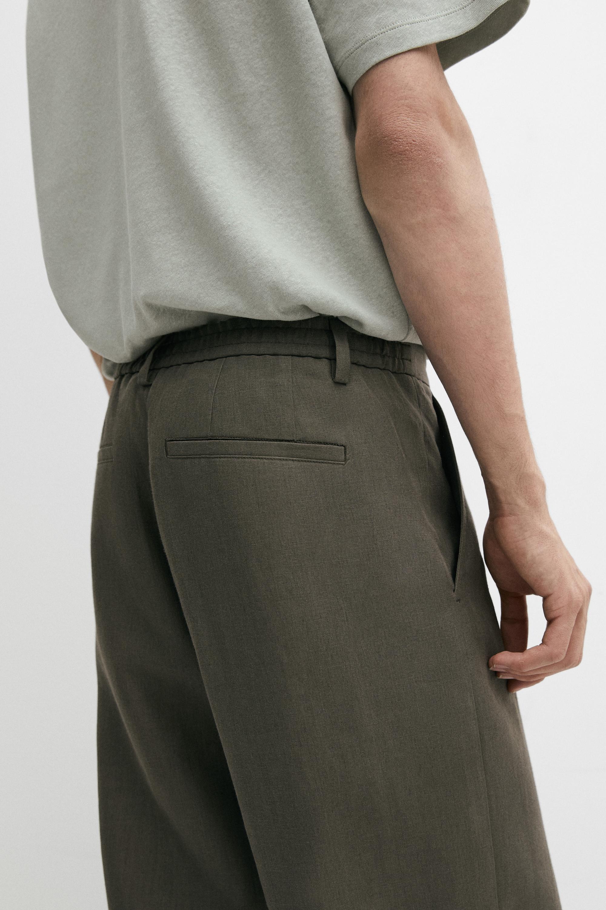 100% linen straight-leg trousers — GREEN