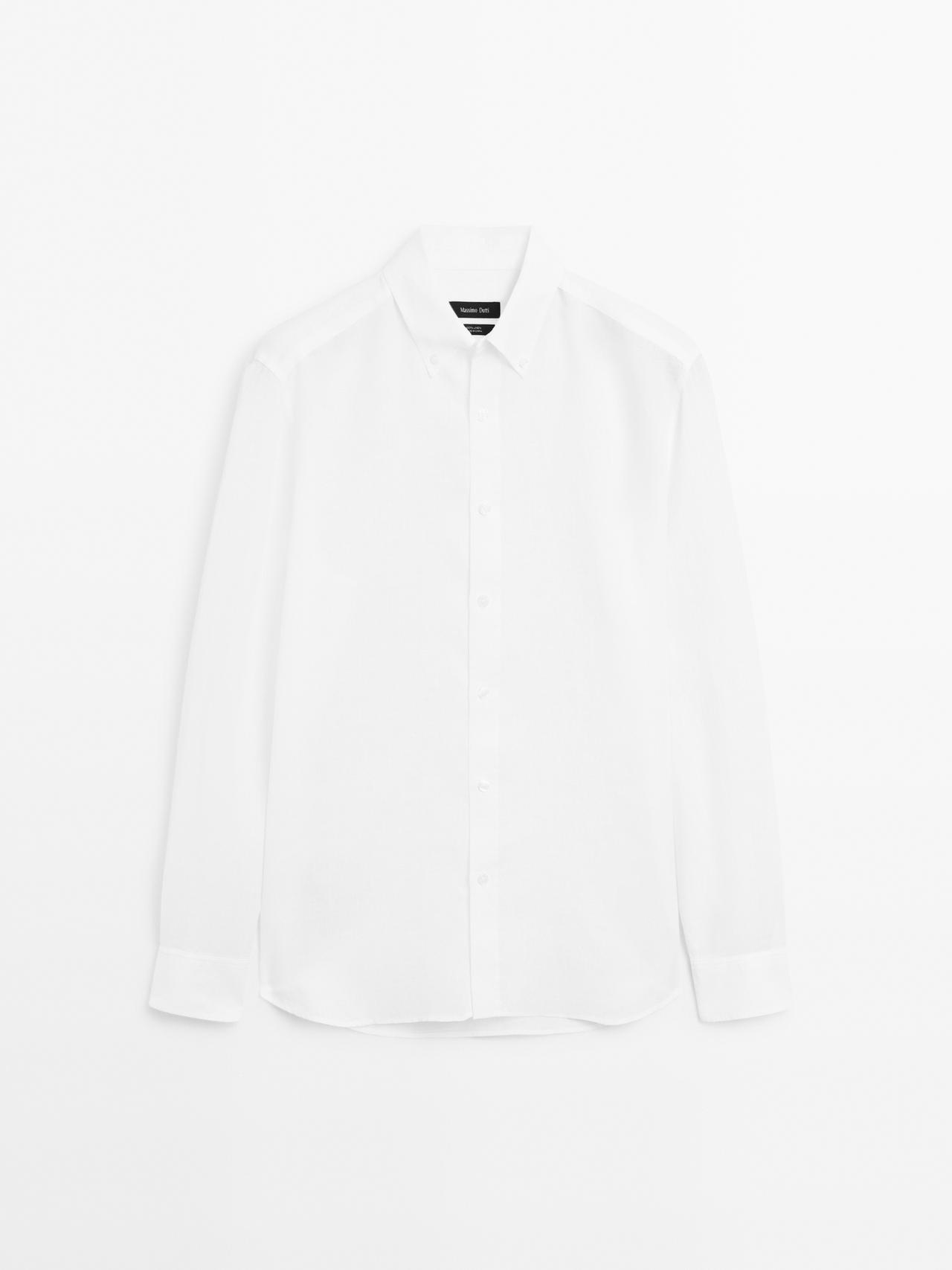 Massimo Dutti - Herre - Regular Fit Skjorte I 100 % Hør - Hvid - S