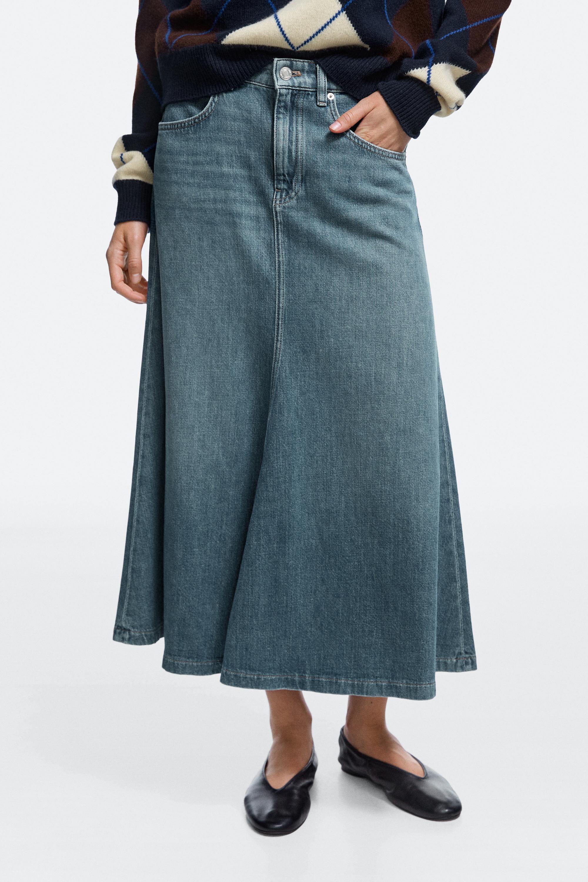 Falda midi flare fit denim