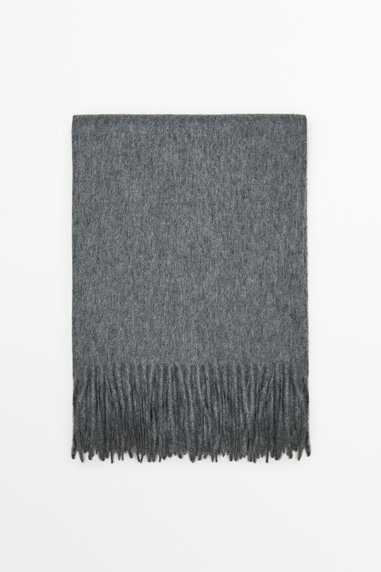 Wool blend scarf with fringing — GREY MARL