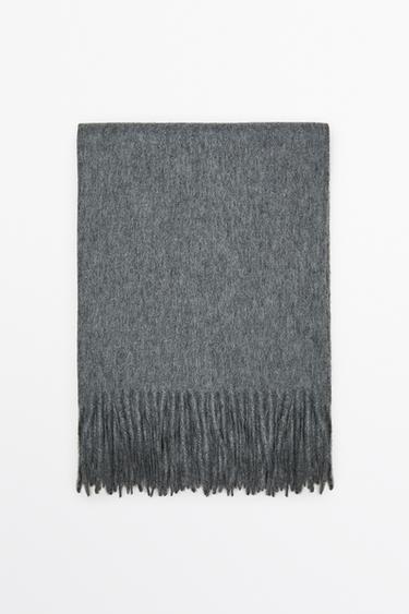Wool blend scarf with fringing — GREY MARL 1