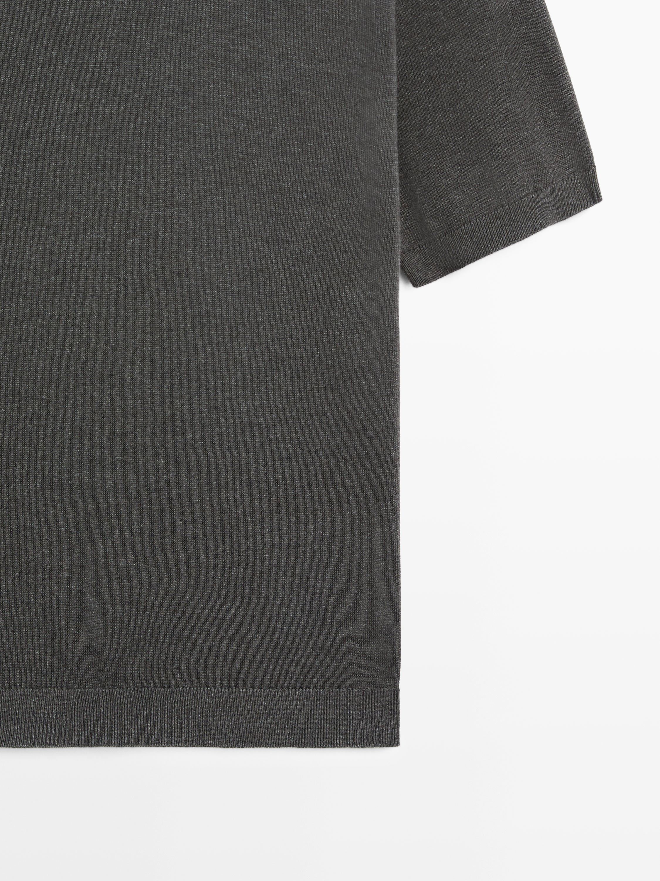 Cotton blend knit polo sweater — Grey