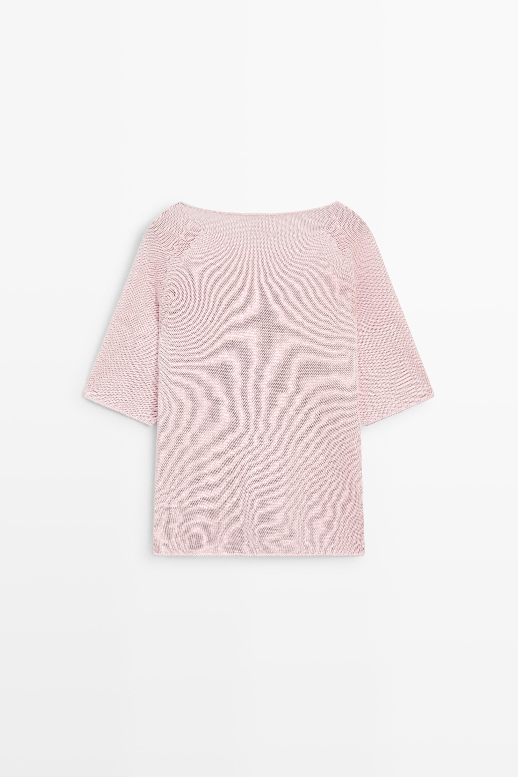 100% cotton boat neck knit sweater — PINK