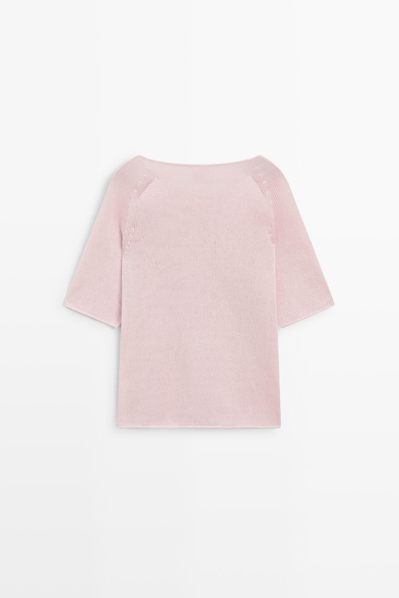 100% cotton boat neck knit sweater — PINK
