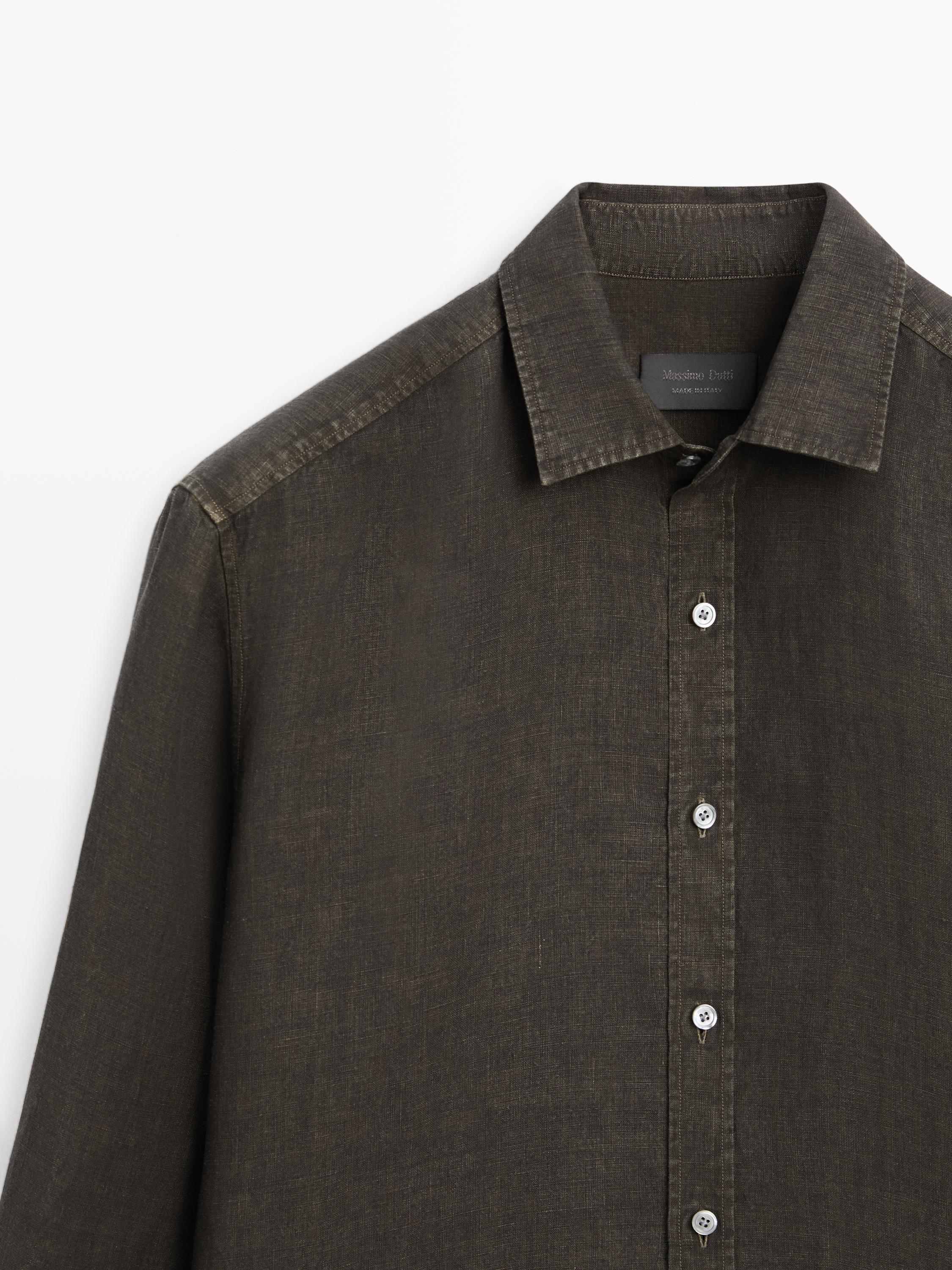 100% linen regular fit shirt — Khaki