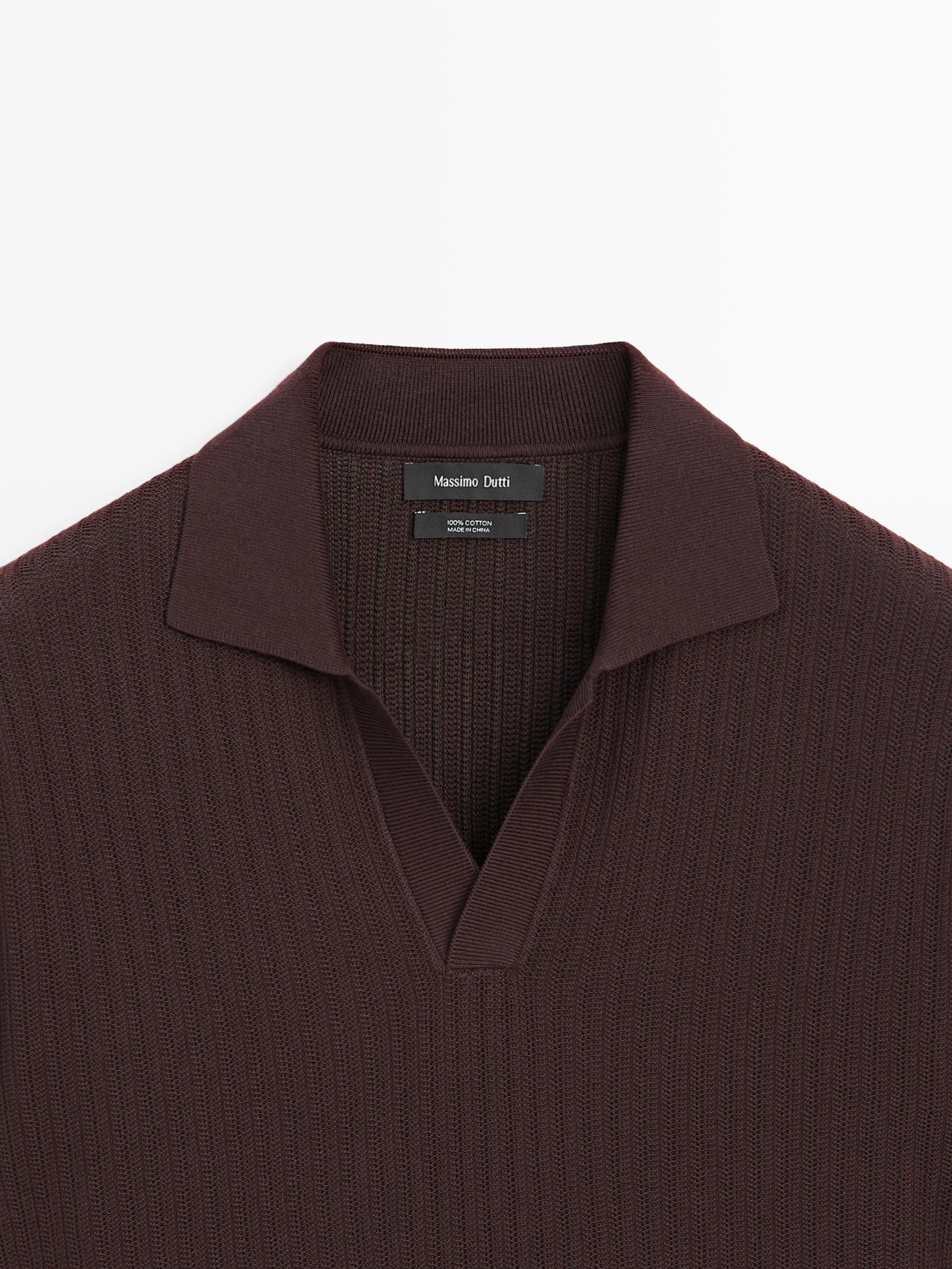 Jacquard knit polo sweater — BURGUNDY