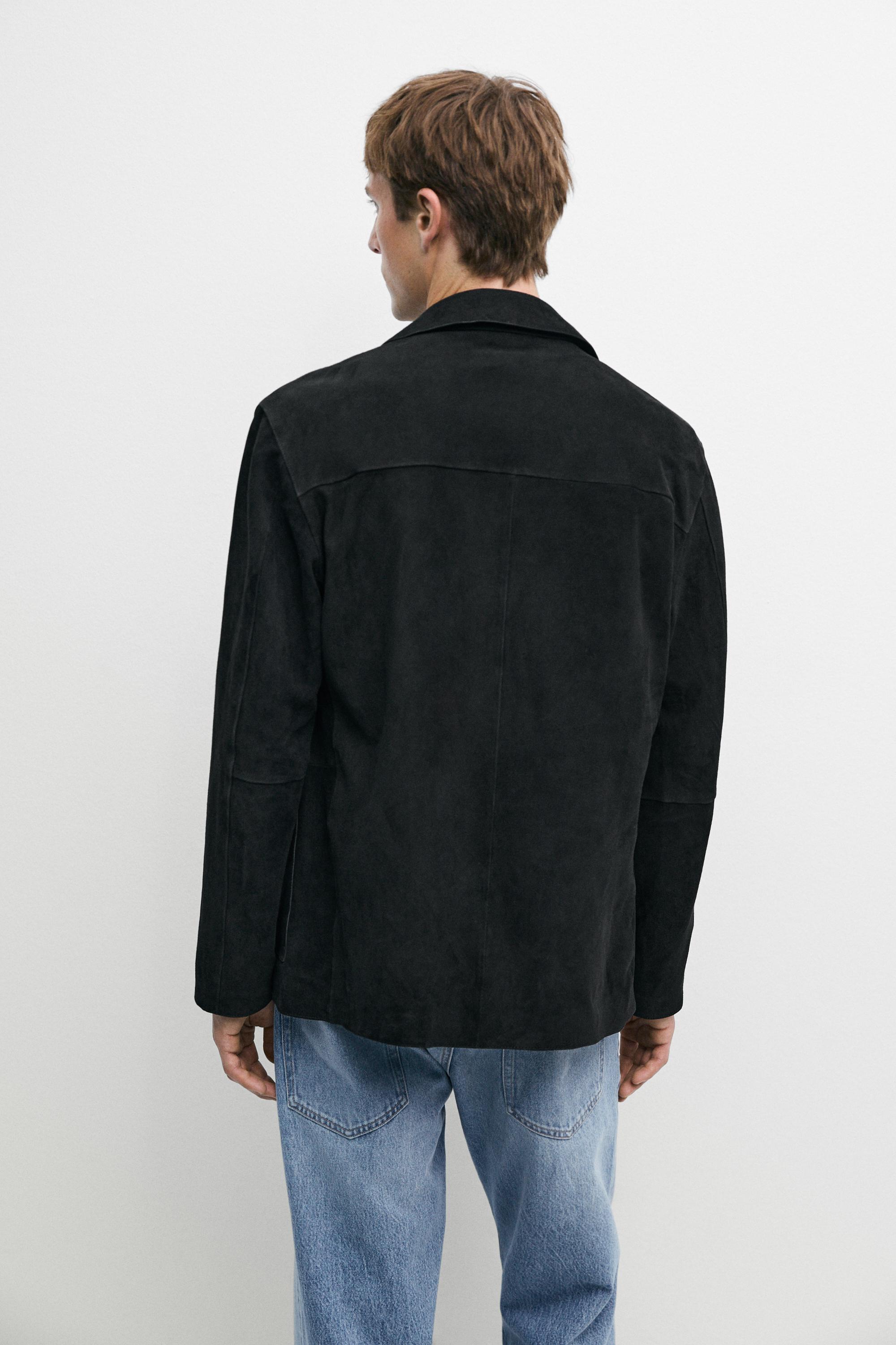 Suede leather jacket with pockets — BLACK