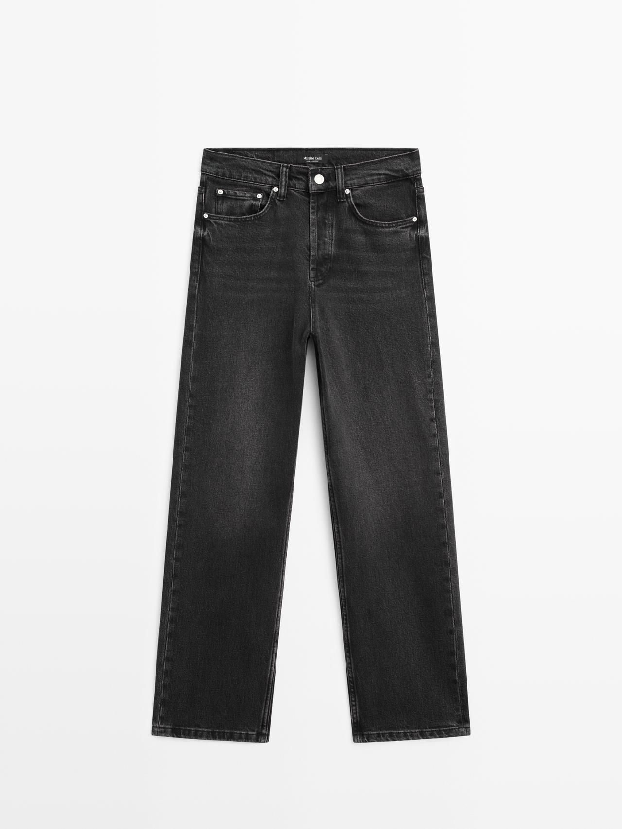 Massimo Dutti - Dame - Højtaljede Jeans Med Lige Ben - Sort - 36