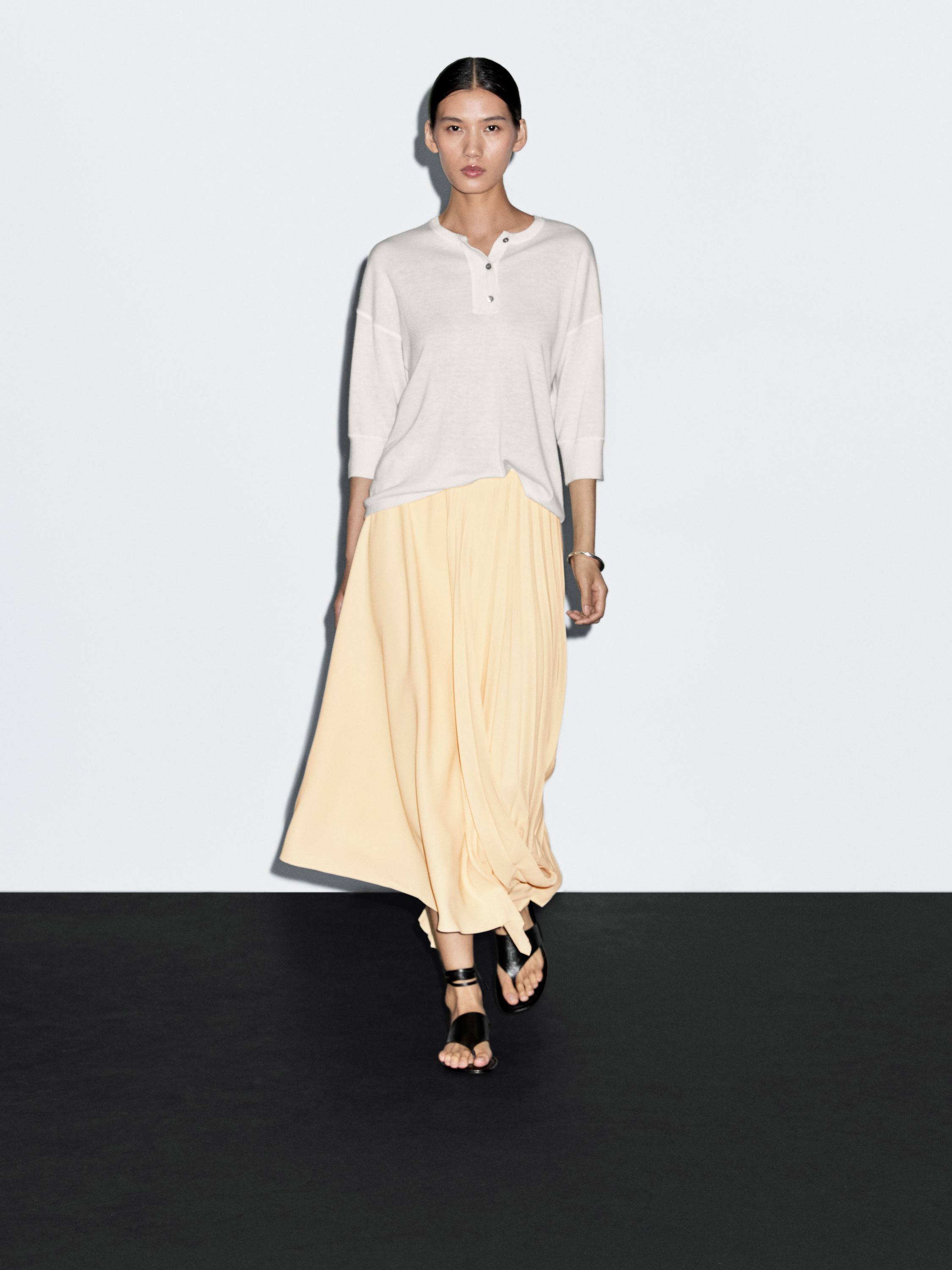 Denim midi skirt with plank detail