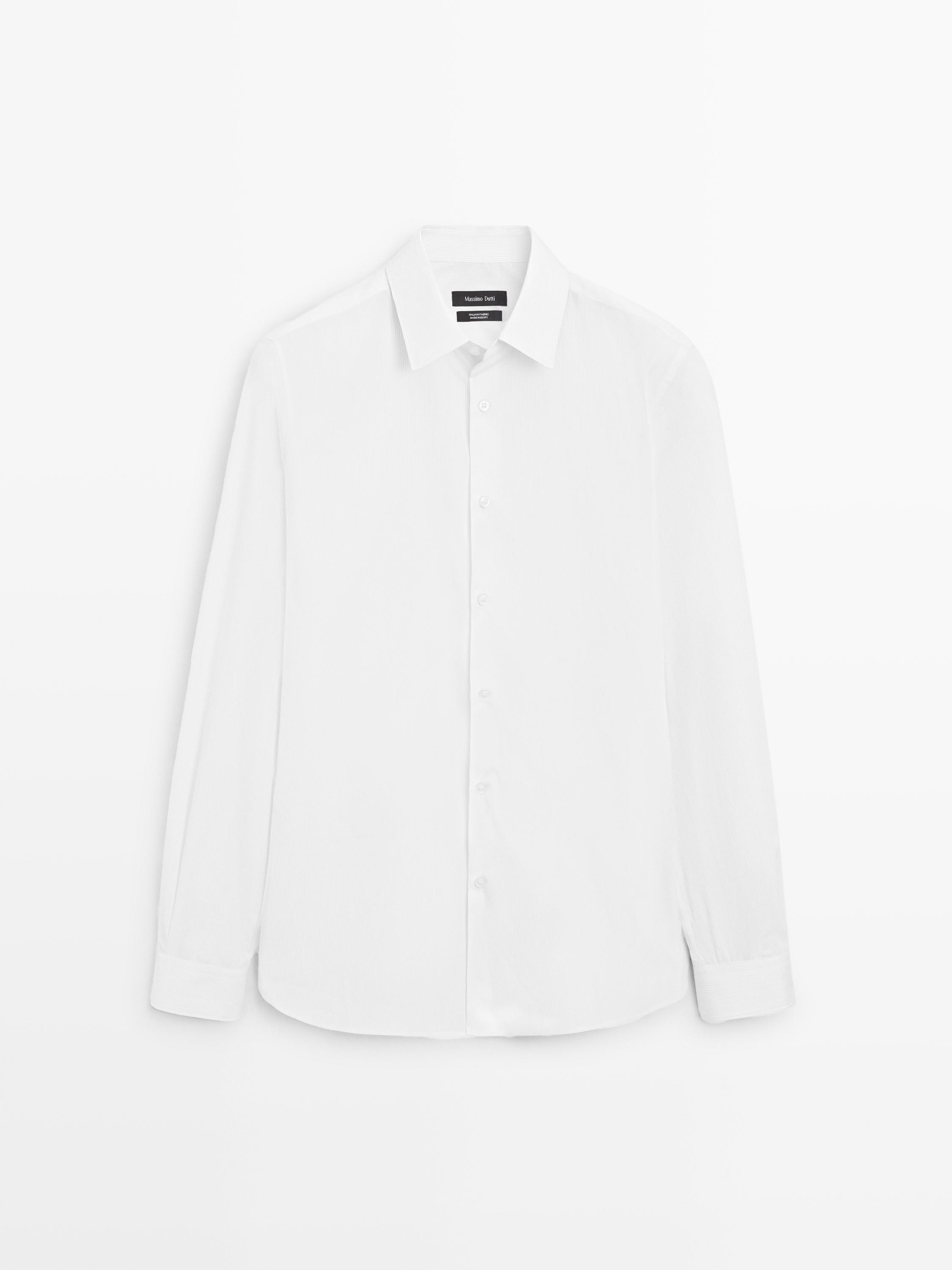 Slim fit striped 100% cotton poplin shirt — WHITE