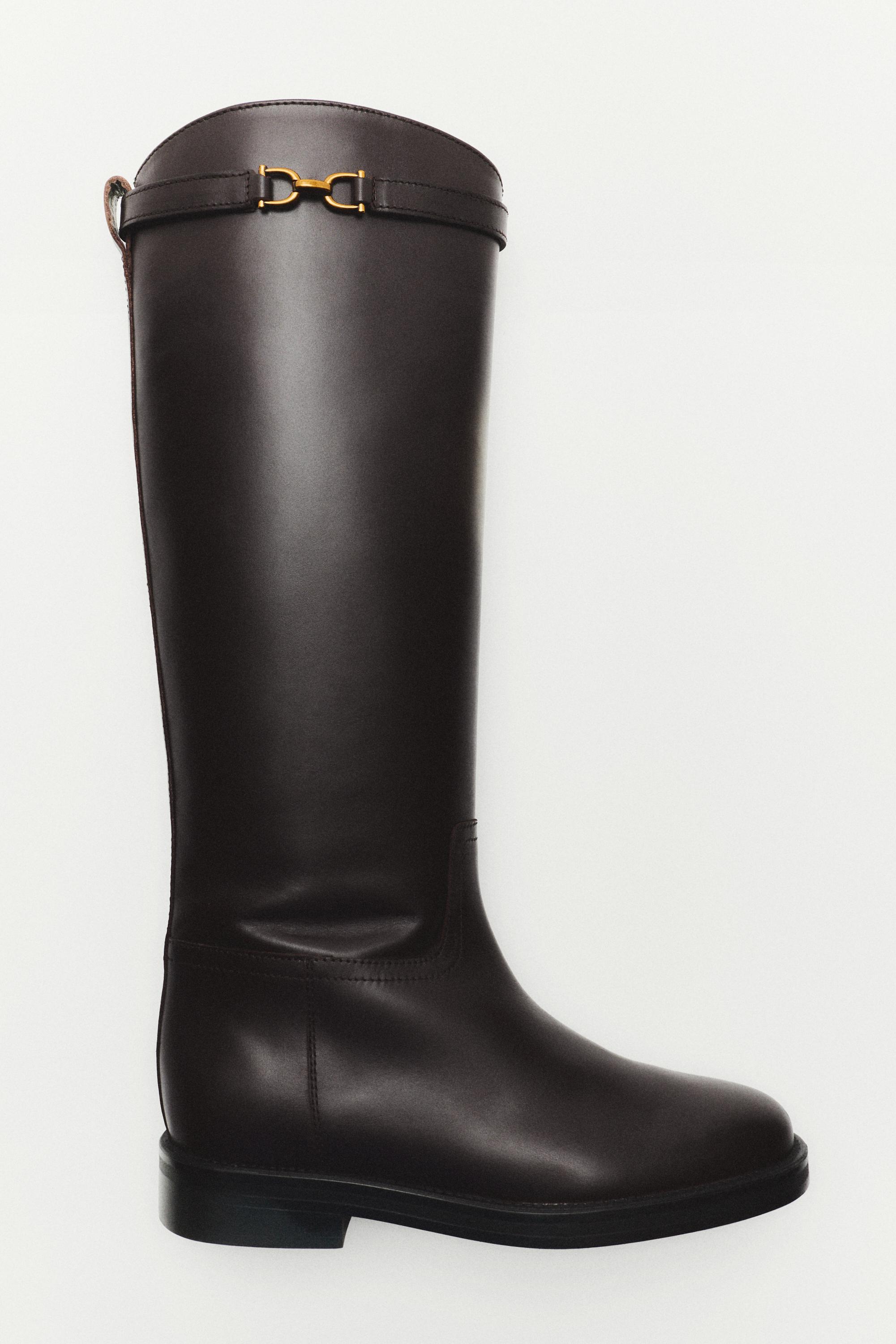 Leather riding boot — BROWN