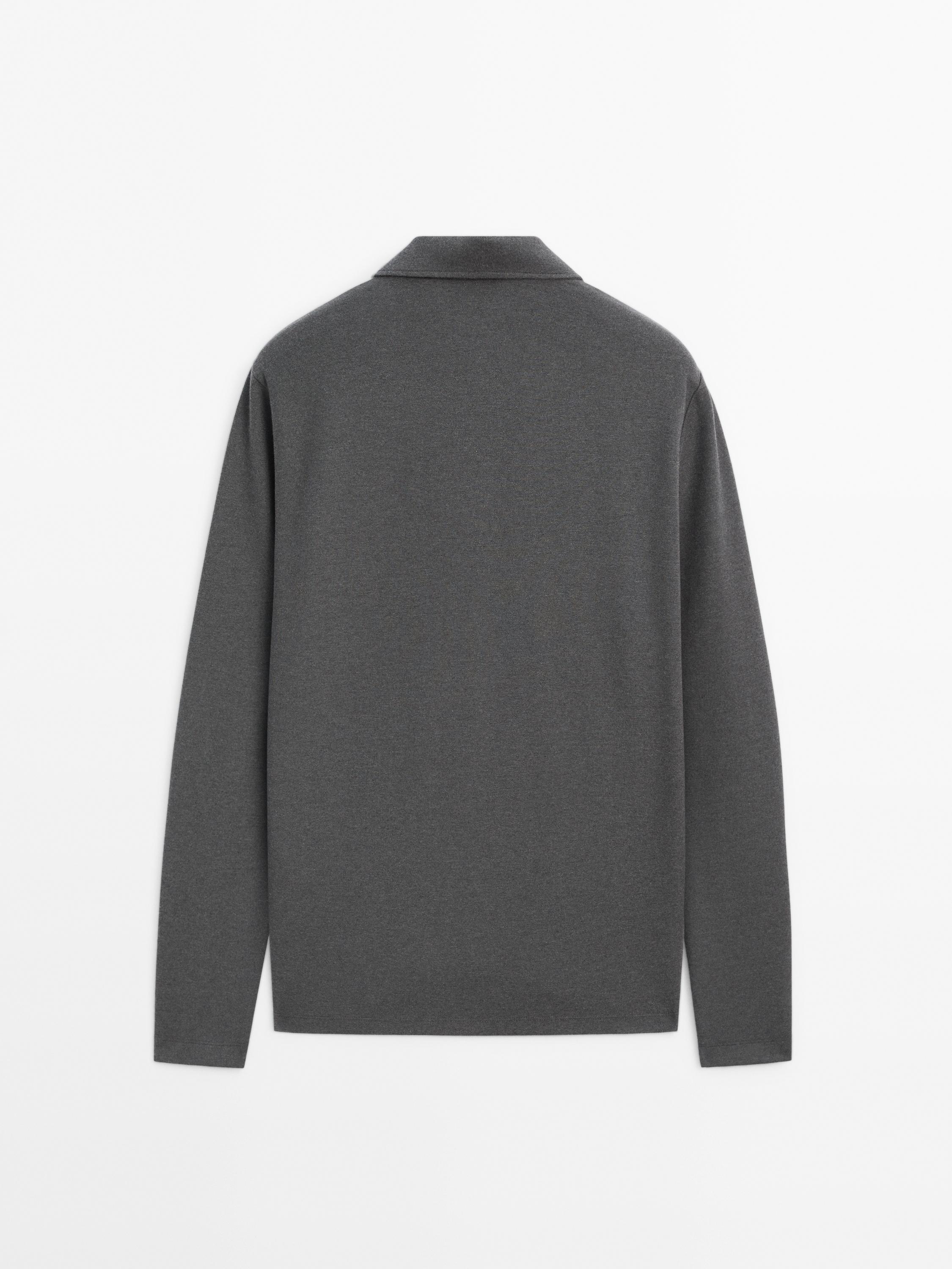 Cotton blend knit polo sweater