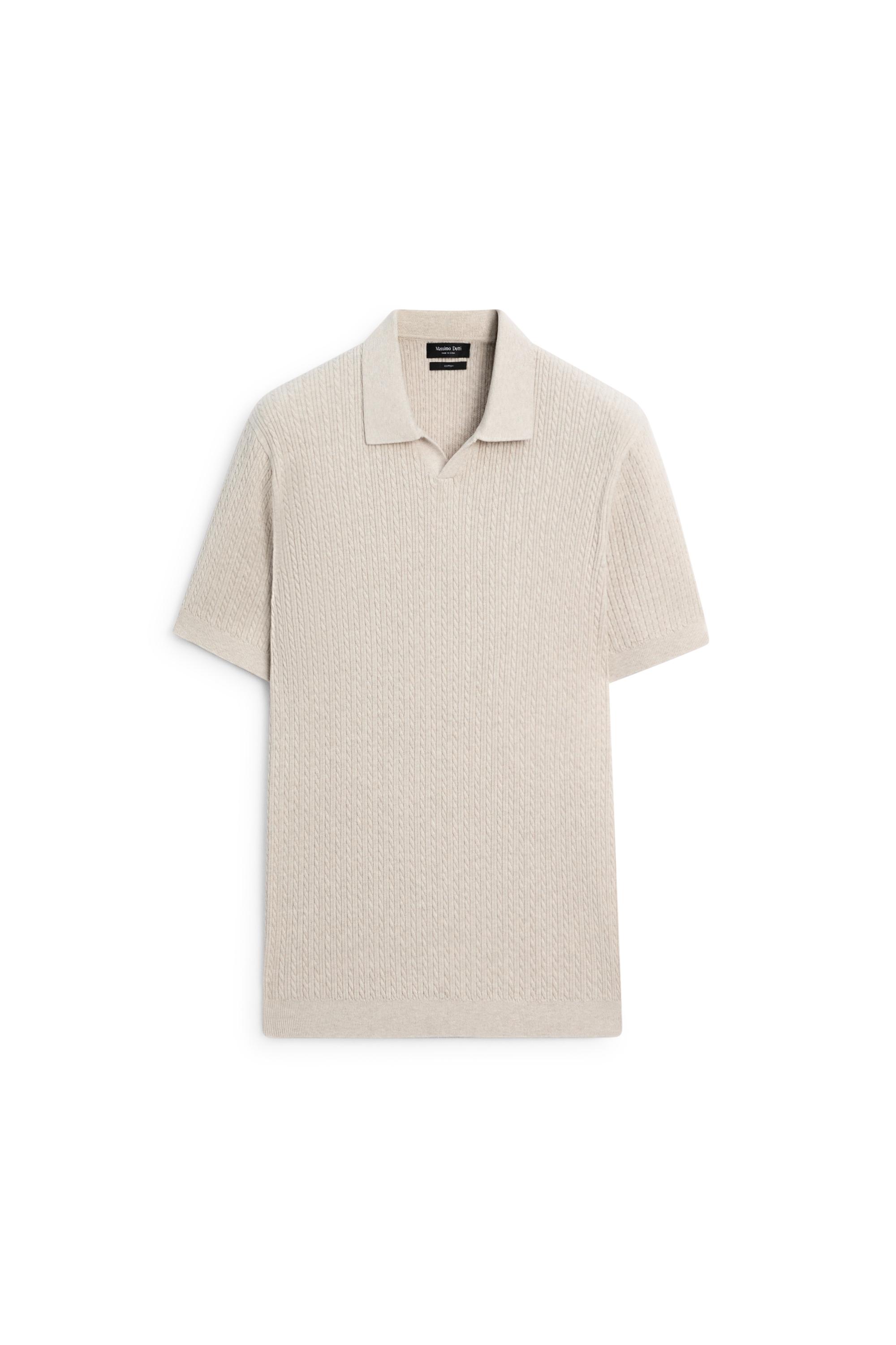 100% cotton cable-knit polo sweater — BEIGE