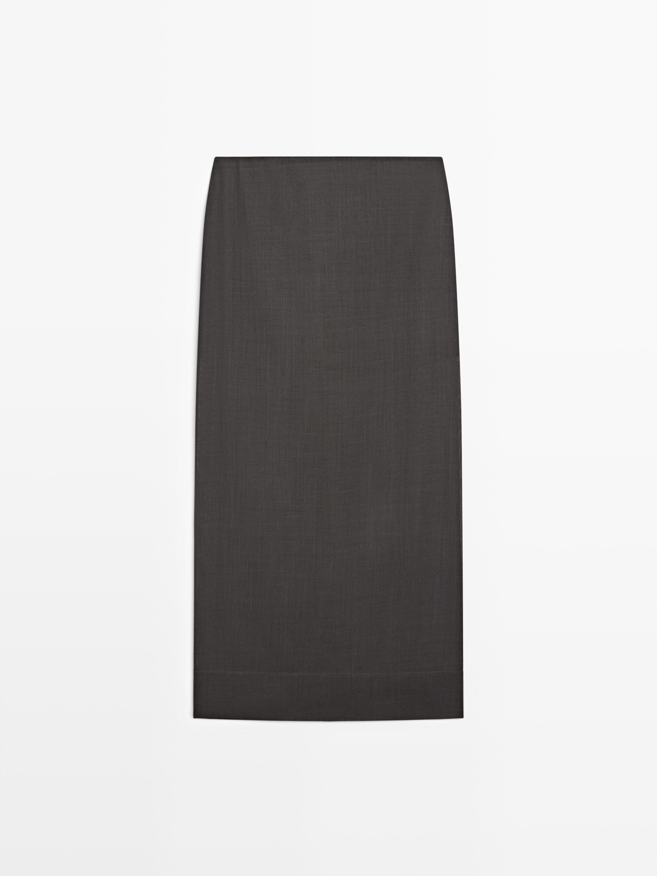 Straight midi skirt with sheer detail - STUDIO — GREY