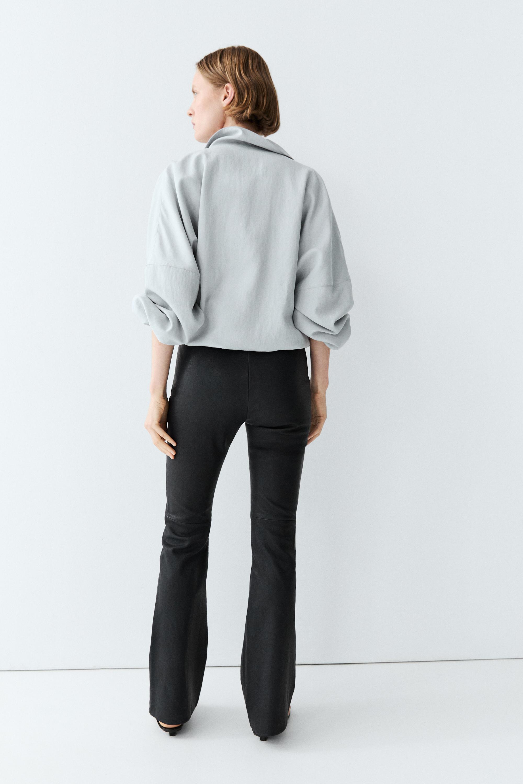 Nappa leather flare fit leggings — BLUE