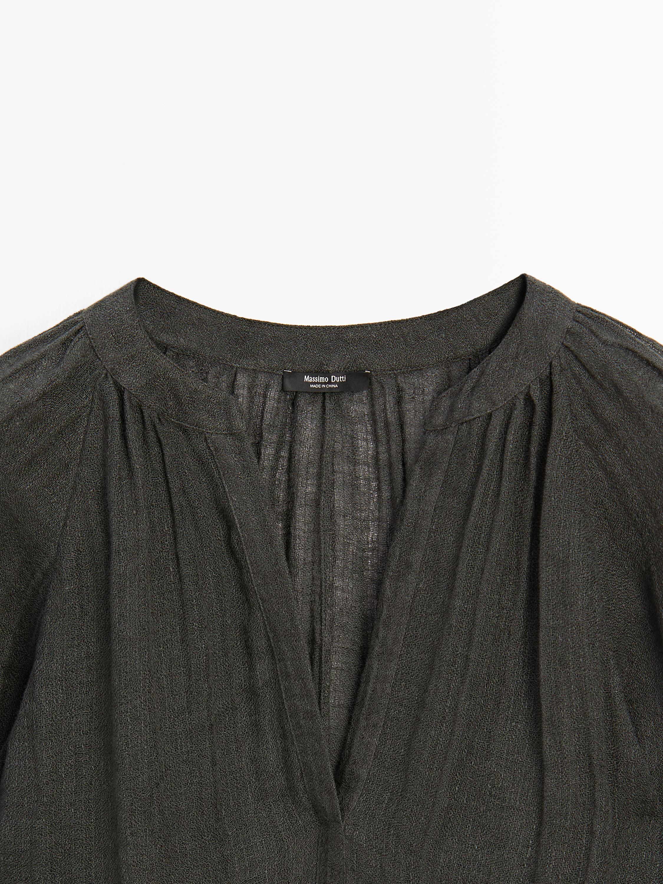 Flowing 100% linen long oversize blouse — DARK GREY