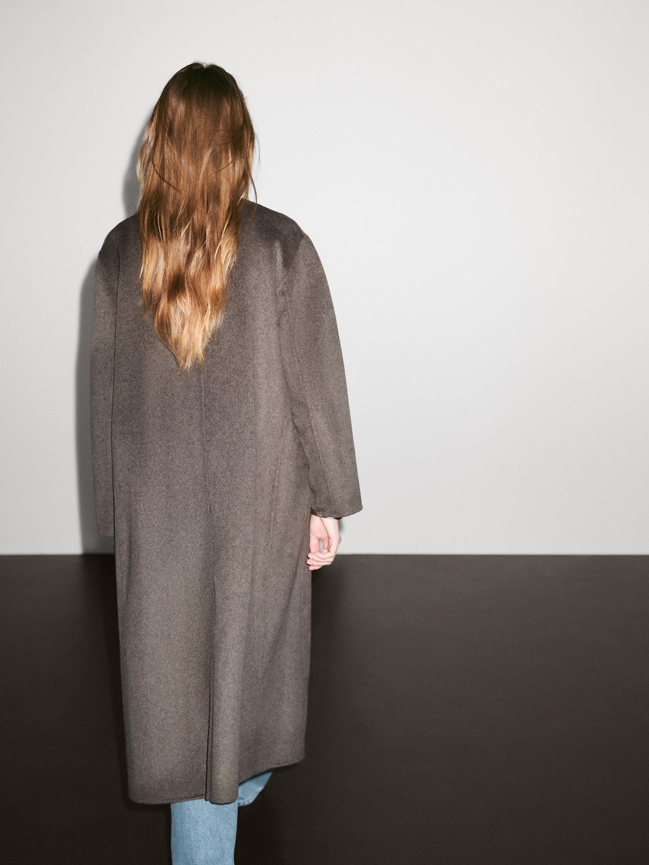 Mantel leher tinggi campuran wol