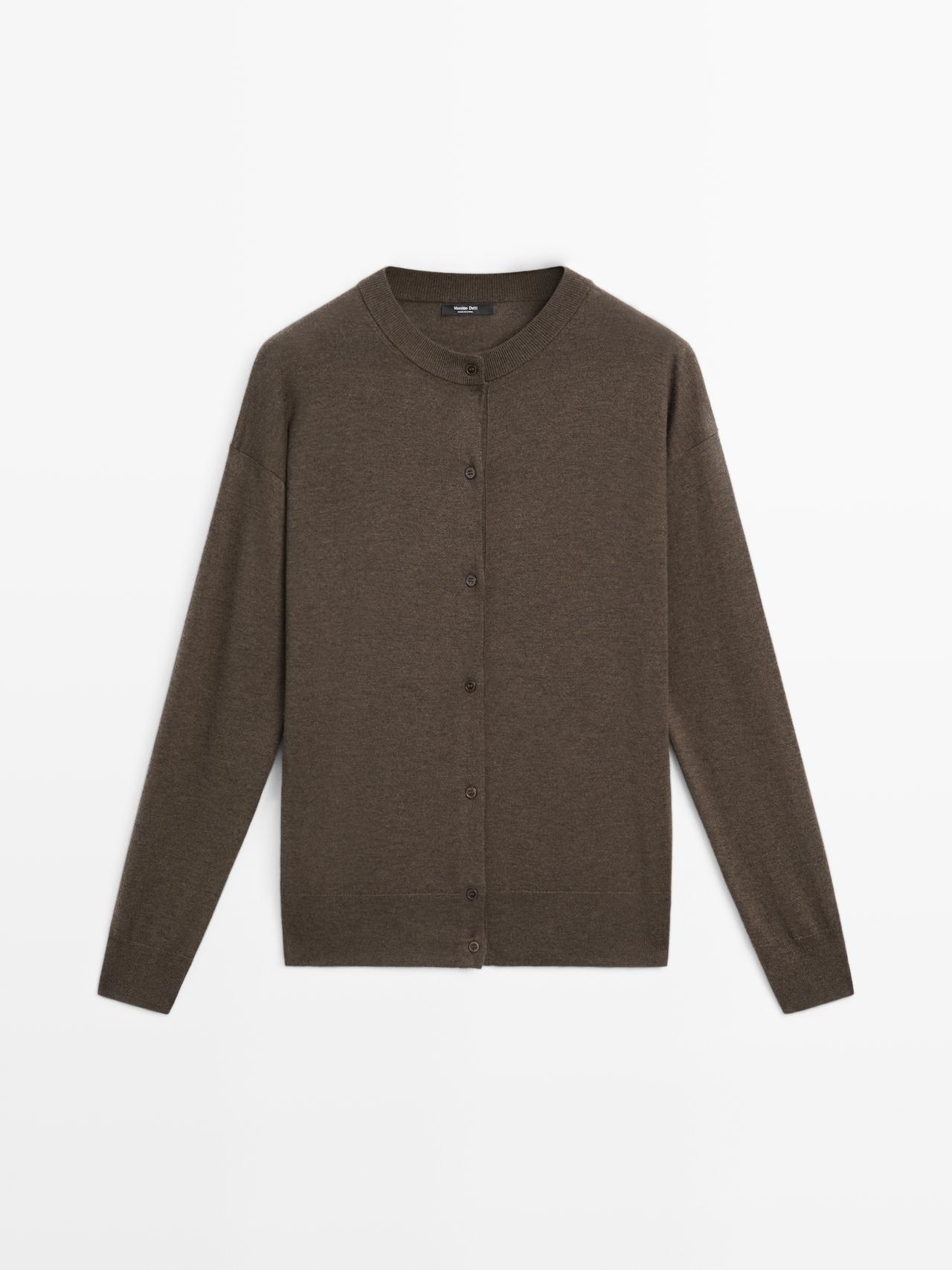 Long knit buttoned cardigan — MOLE BROWN