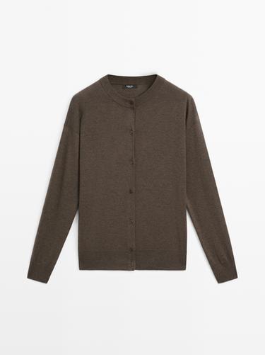 Long knit buttoned cardigan — MOLE BROWN 2