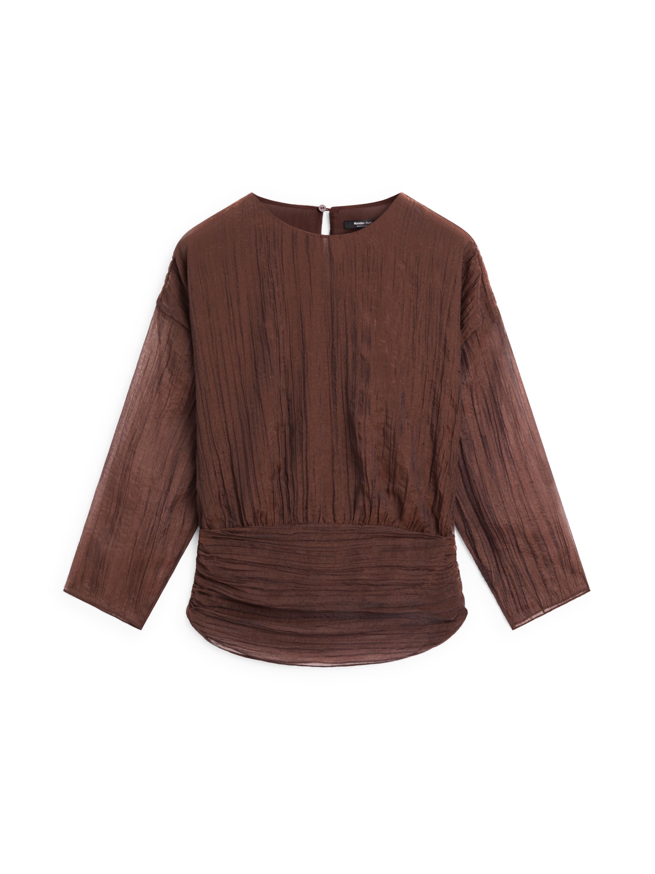 Blouse with sash belt and gathered details — Caramel