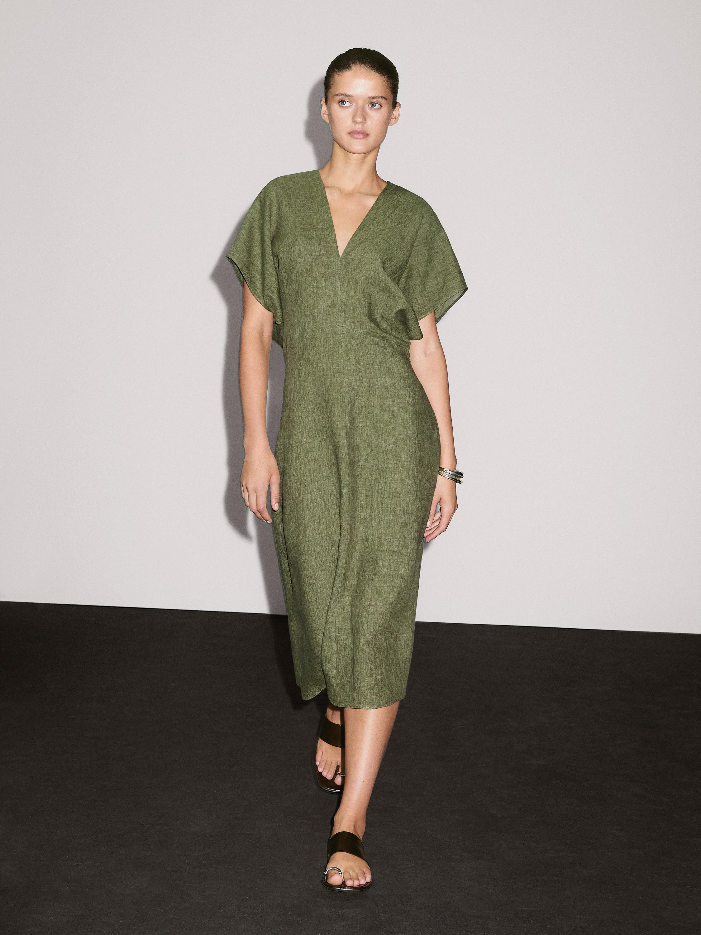 Short sleeve linen midi dress