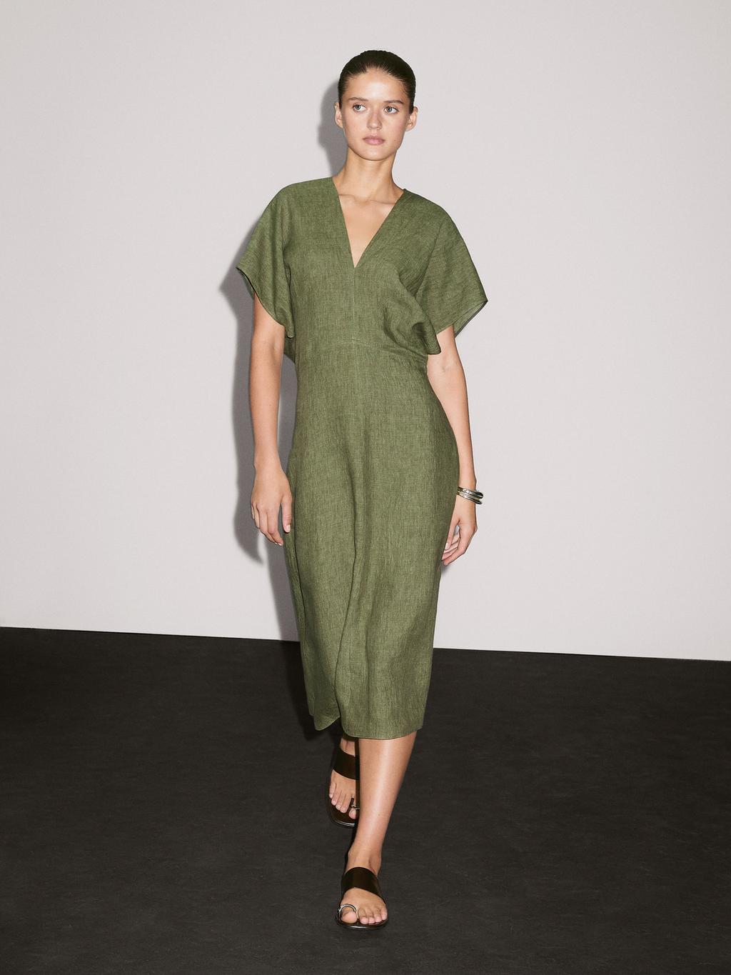 Short Sleeve Linen Midi Dress