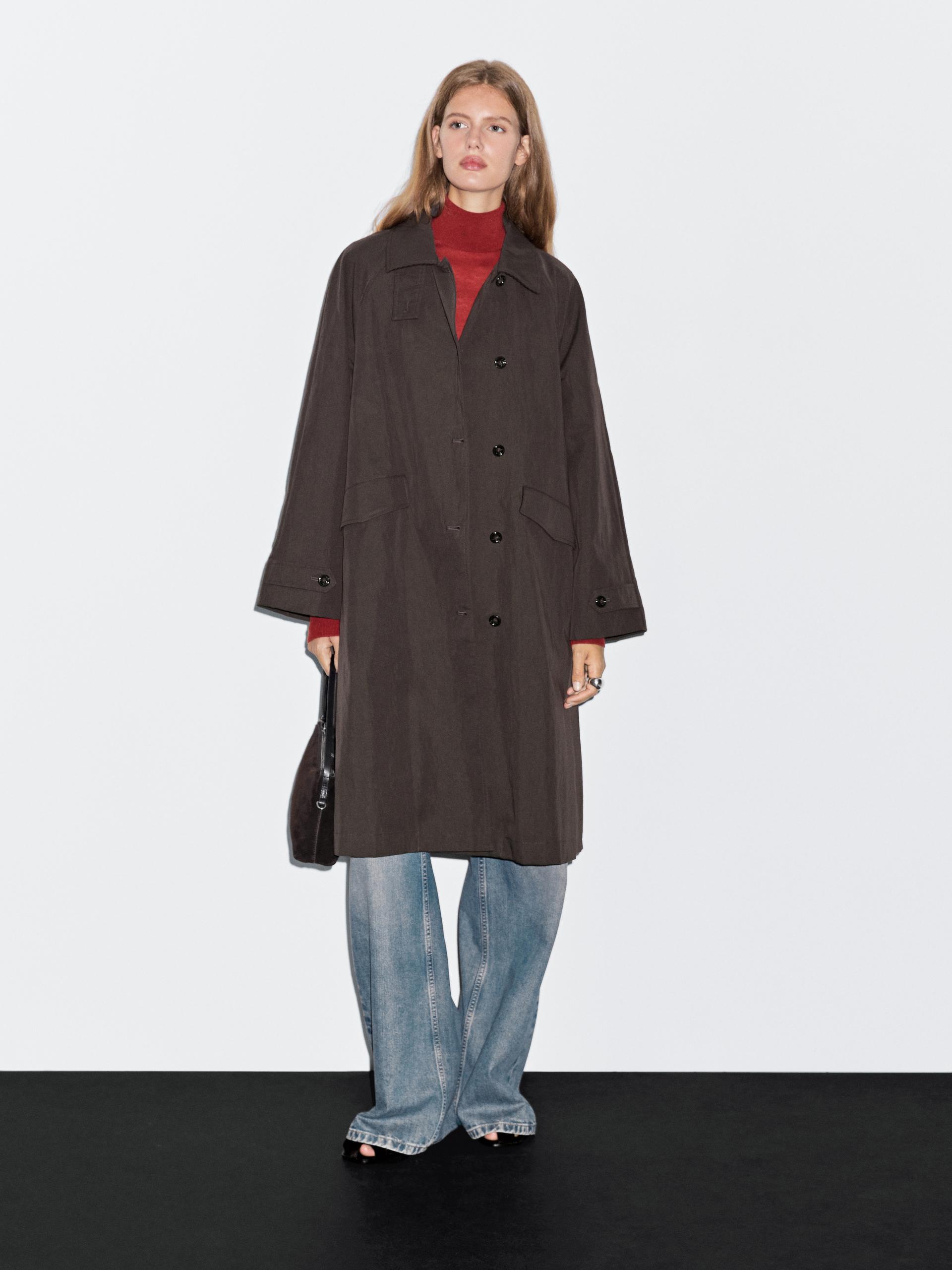 Trench Con Algodón Detalle Pana - Burdeos - L - Massimo Dutti - Mujer