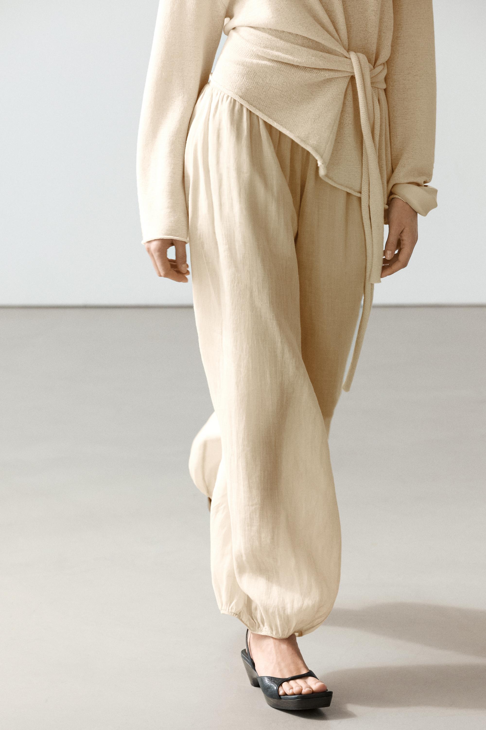 Flowing ramie sarouel trousers — BEIGE