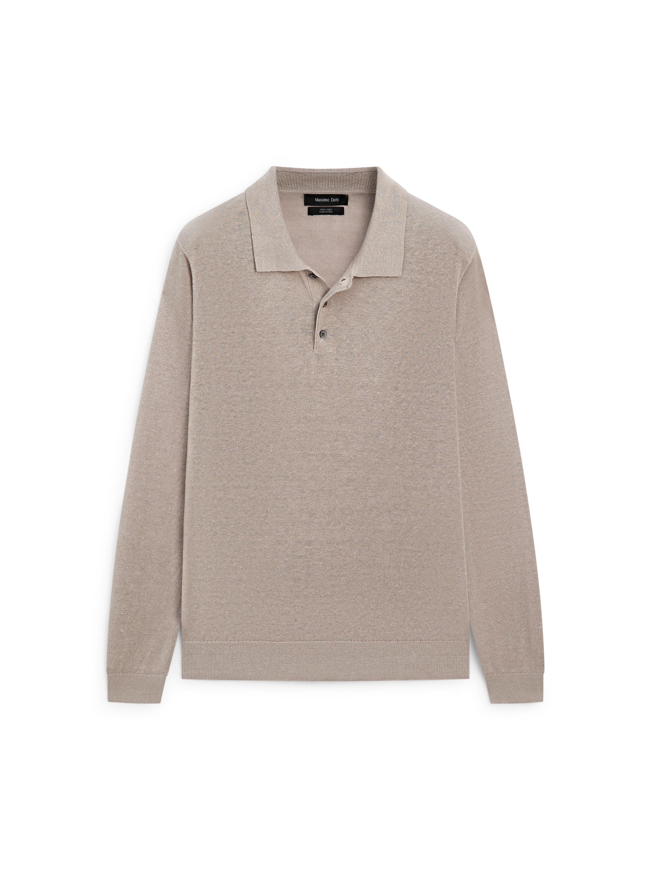 100% linen knit polo collar sweater — STONE