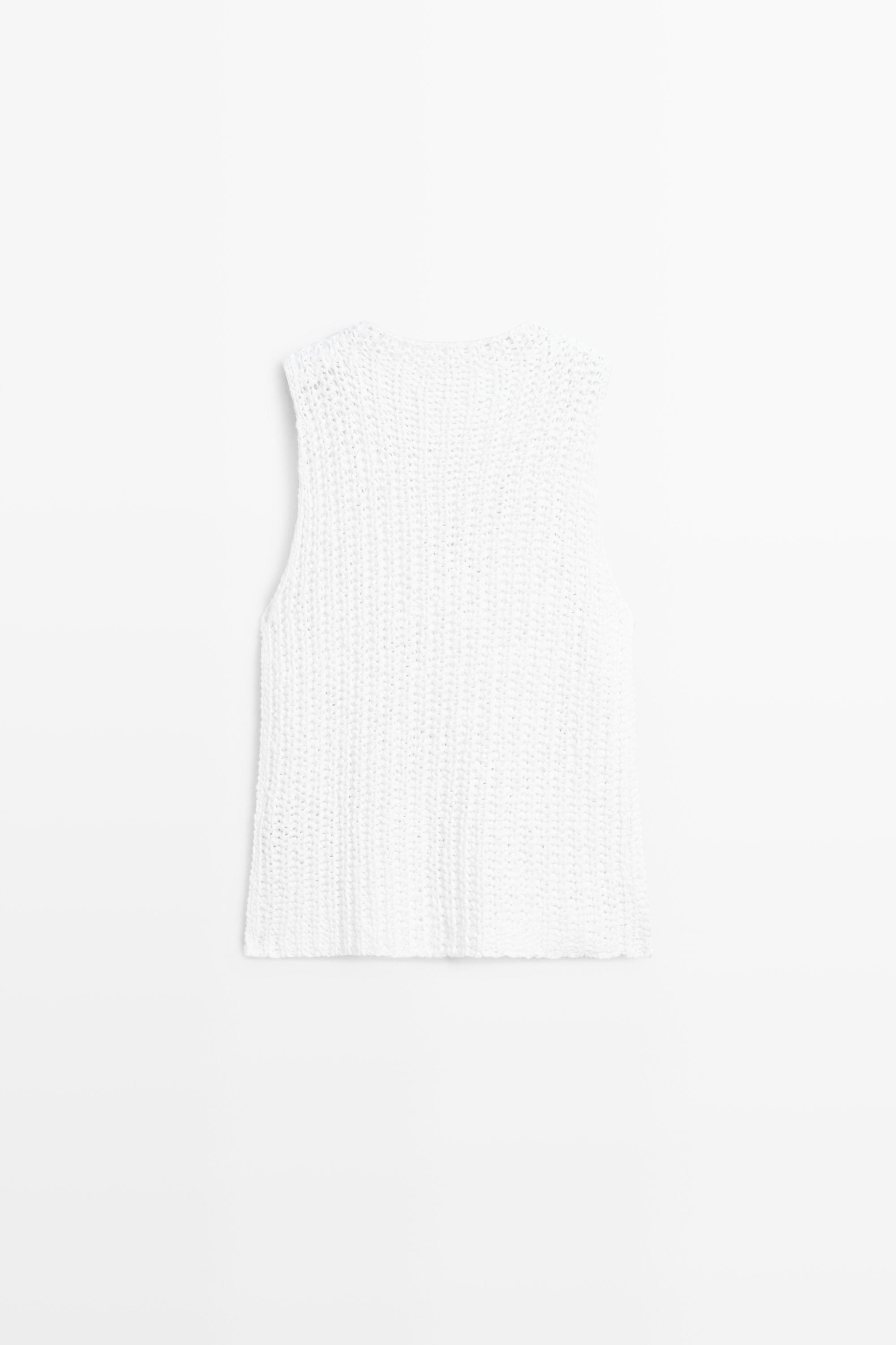 Textured cotton knit top — WHITE