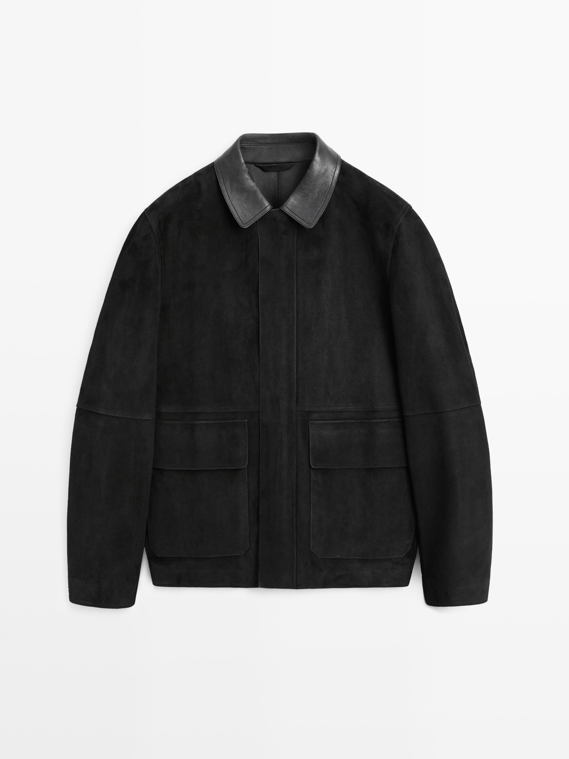 Jacket with suede pockets detail — BLACK