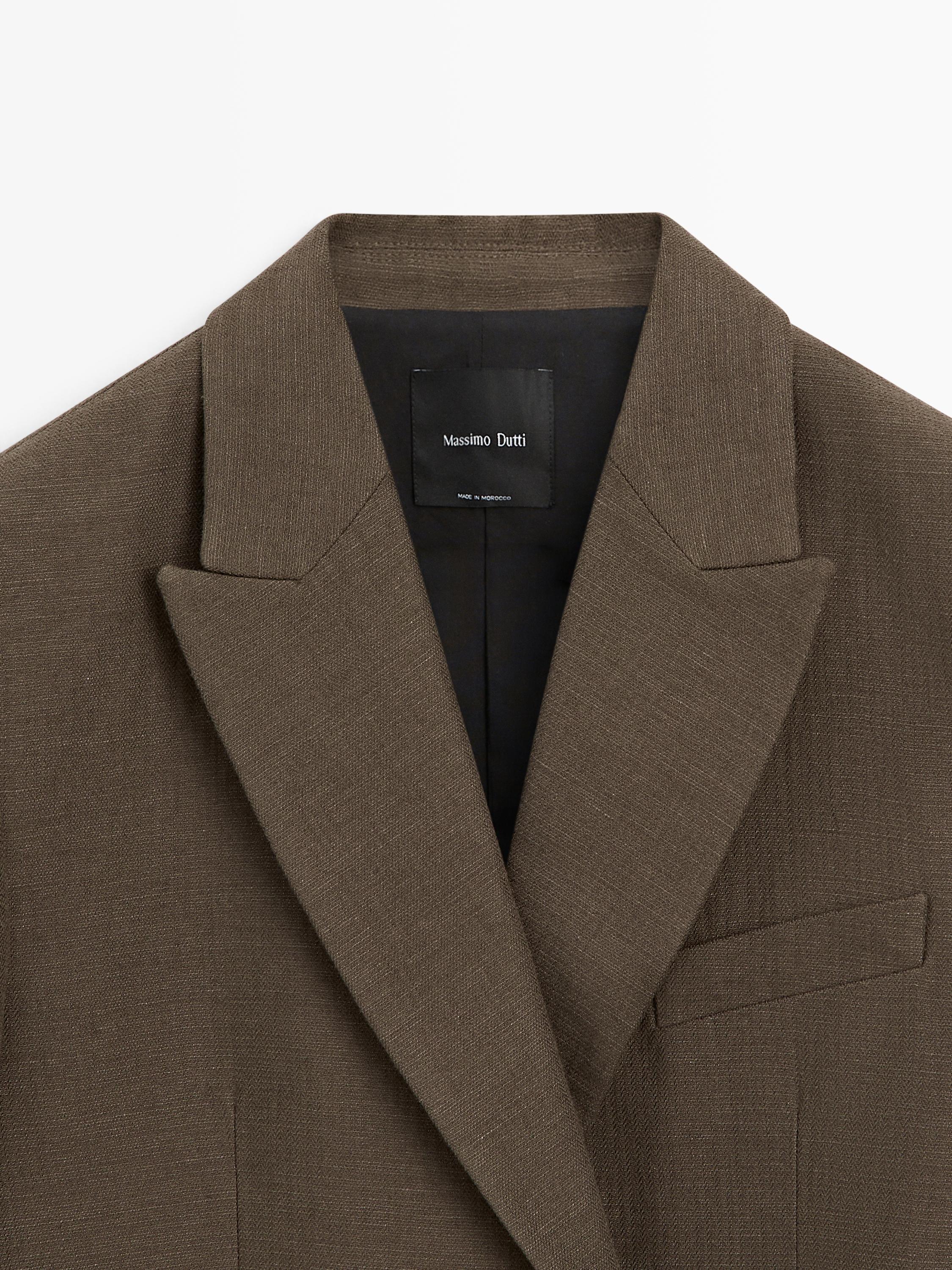 Double-breasted cotton blend blazer with tie detail — DARK GREEN