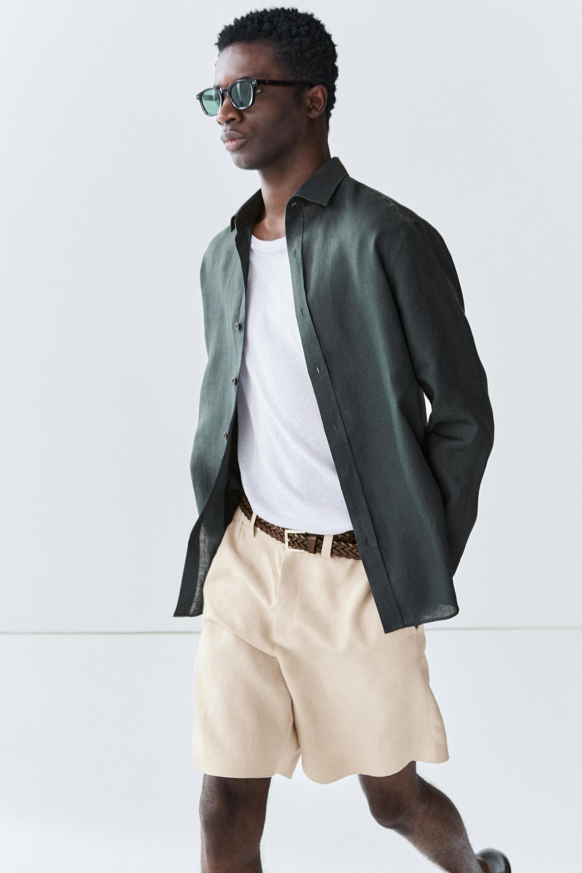 100% linen short Bermuda shorts — BEIGE