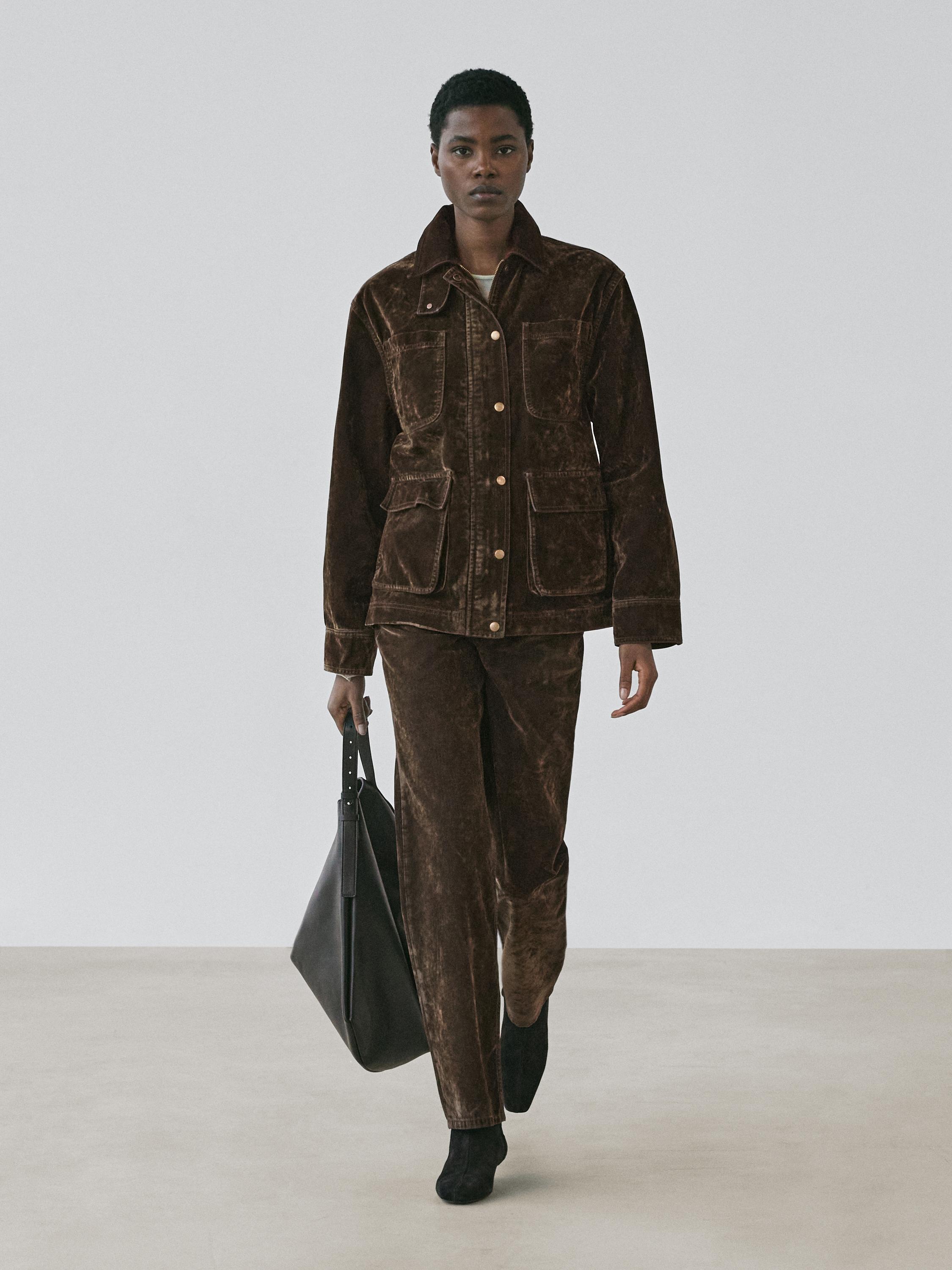 Flocked denim jacket with collar detail — KHAKI