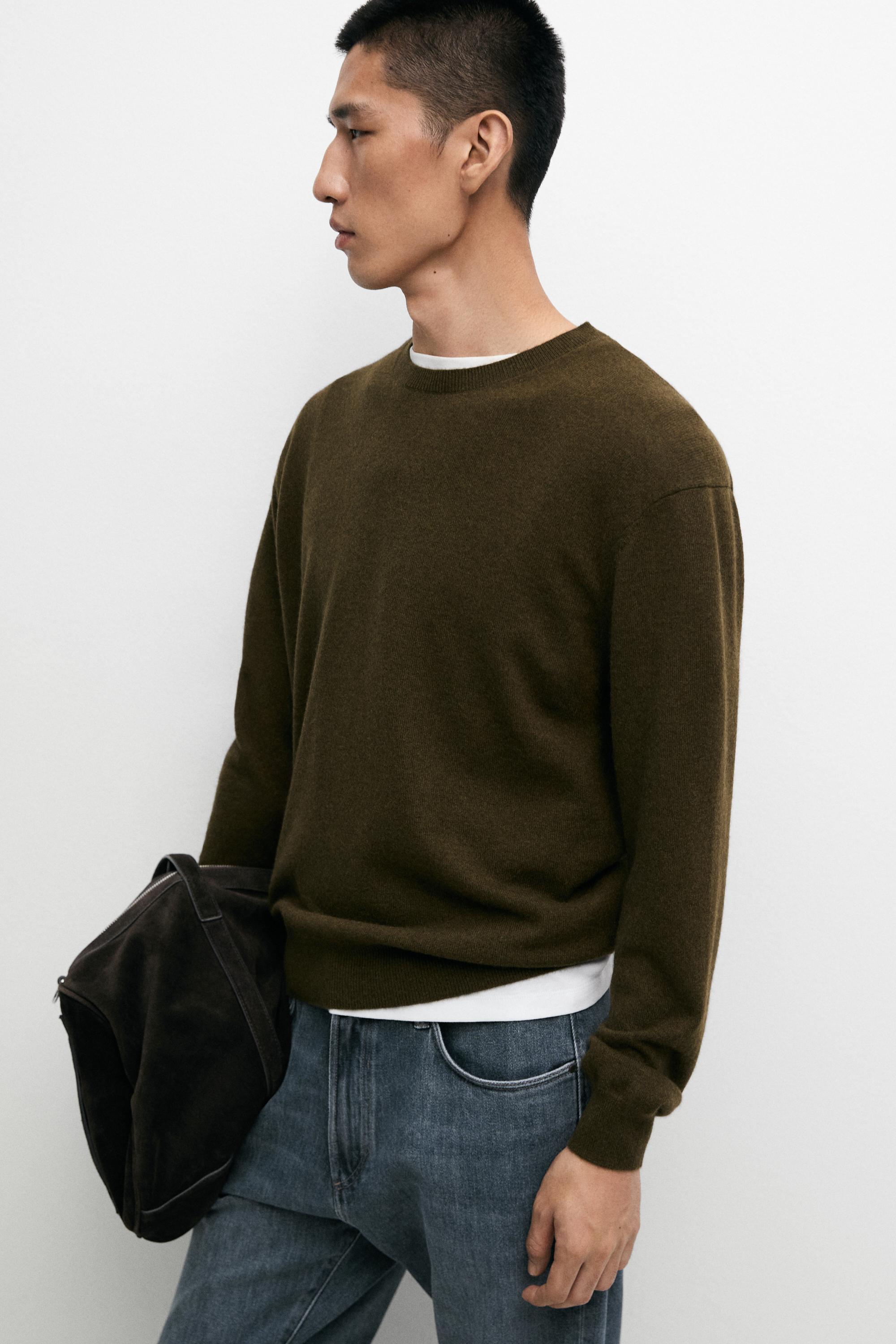 100% cashmere ribbed knit sweater — KHAKI