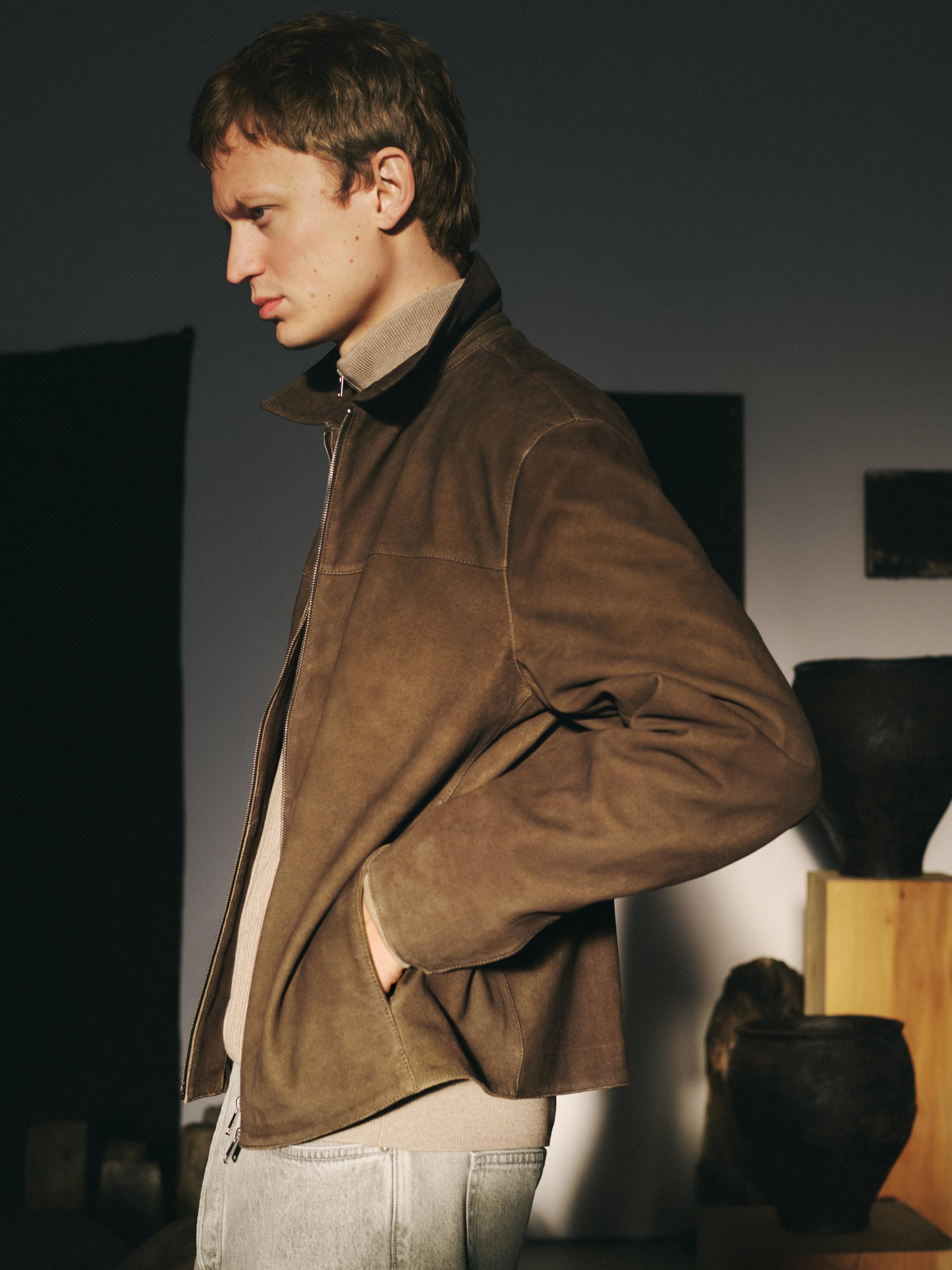 Suede leather jacket — MOLE BROWN
