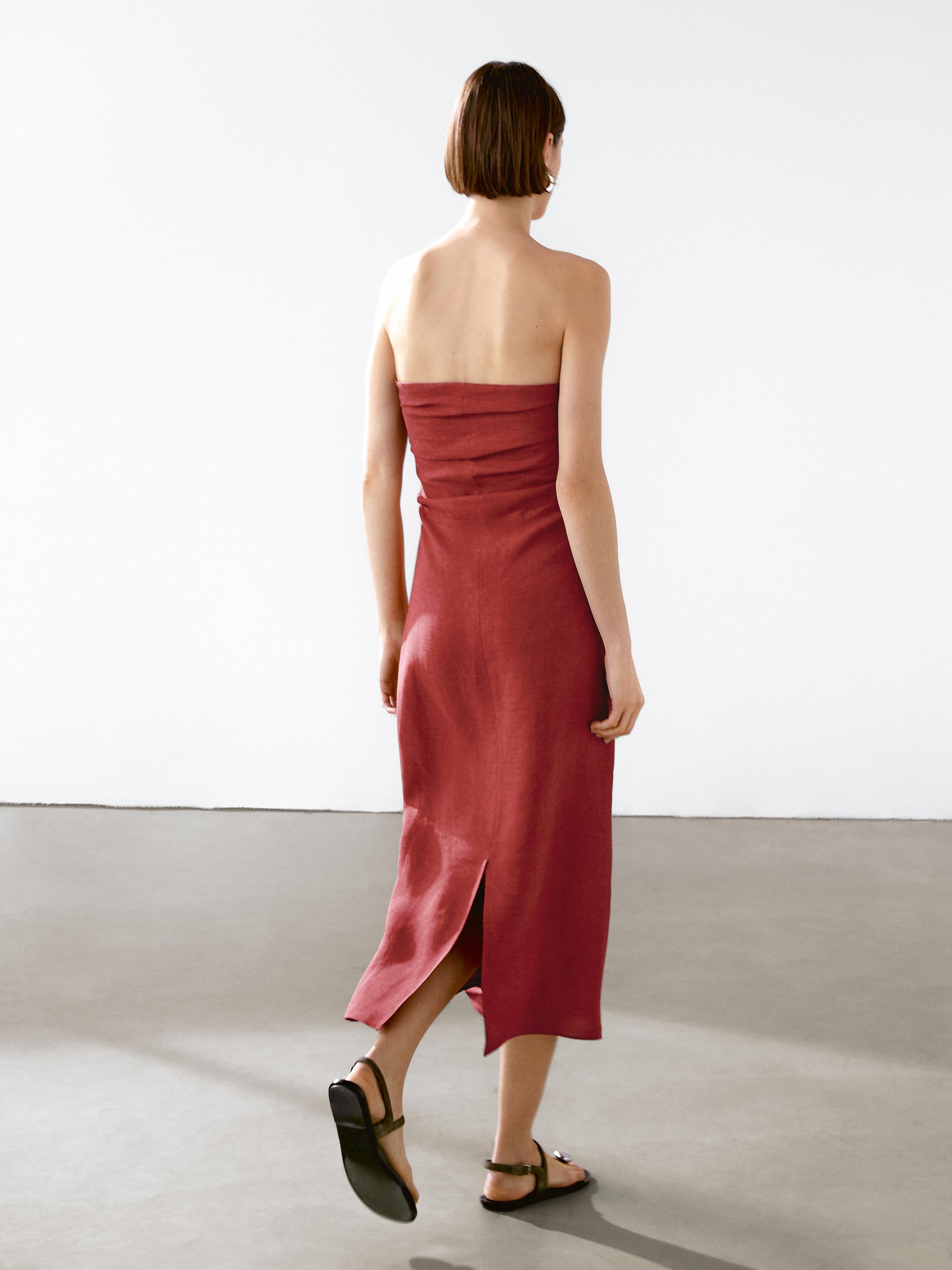 Strapless linen midi dress
