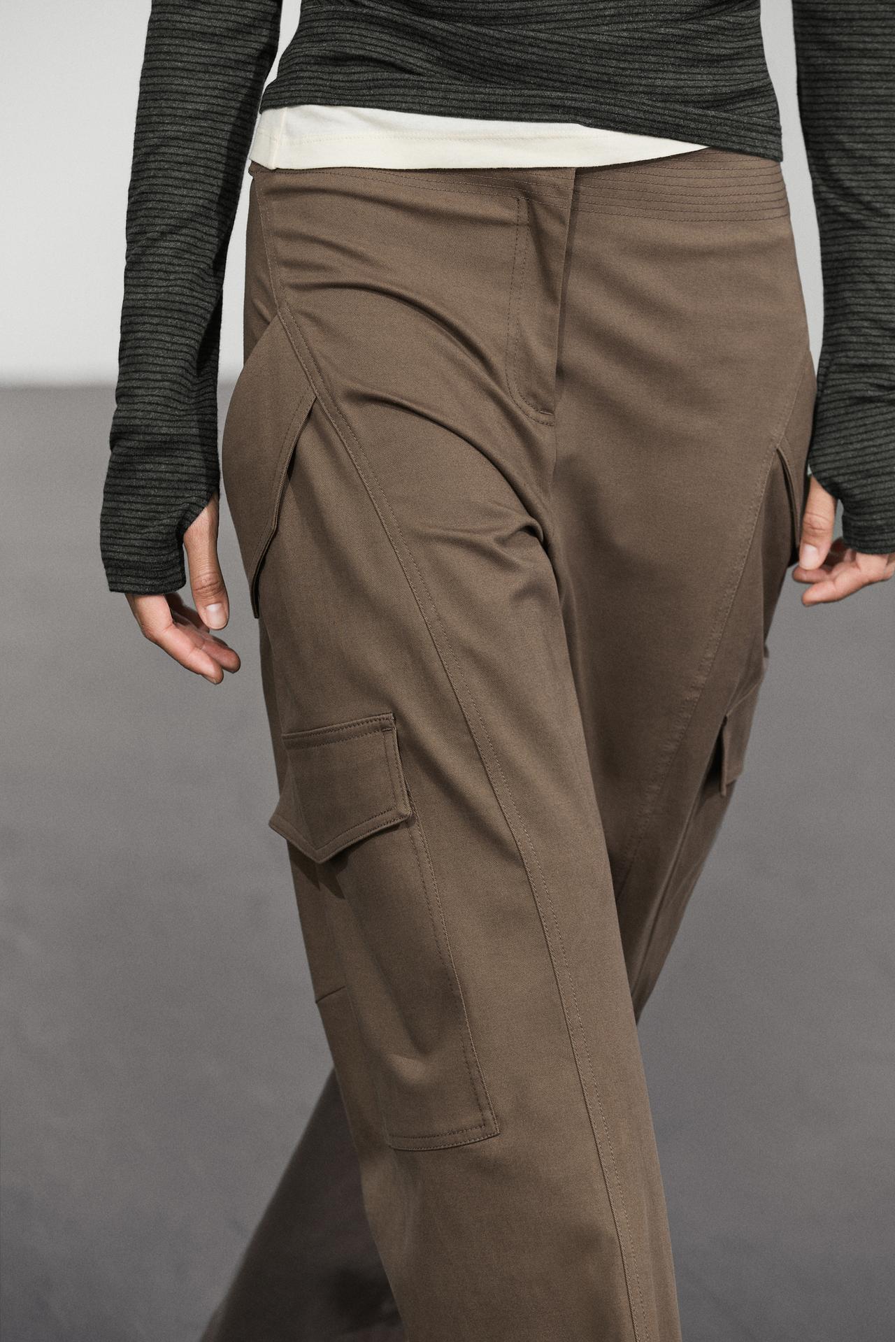 Cotton blend cargo pants with waist detail — KHAKI