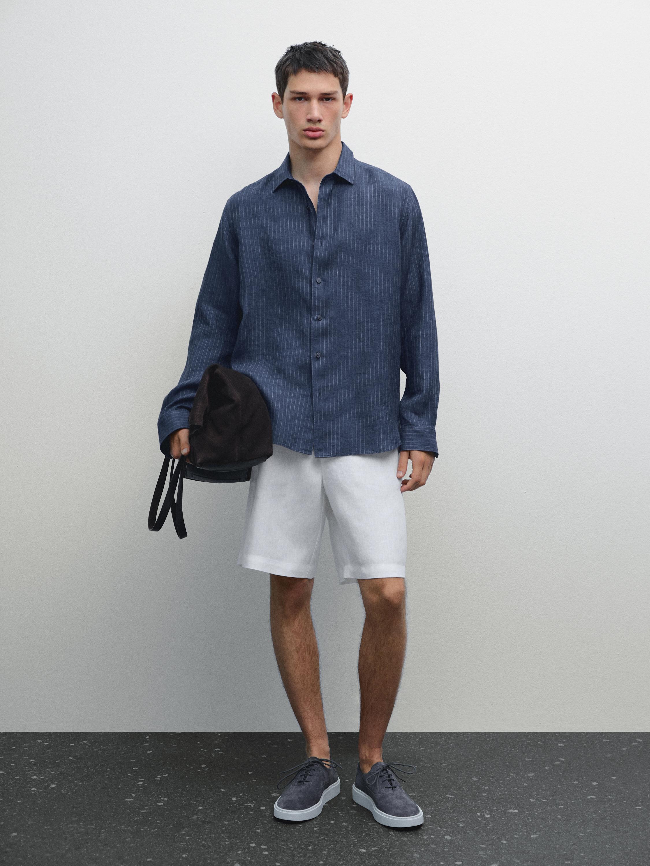 Regular fit faded linen shirt