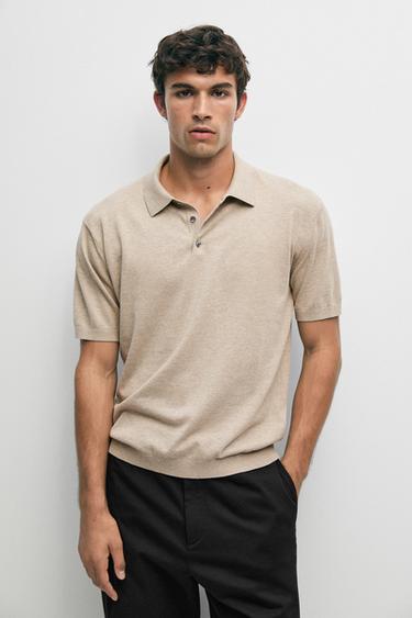 100% cotton knit polo sweater — BEIGE 3