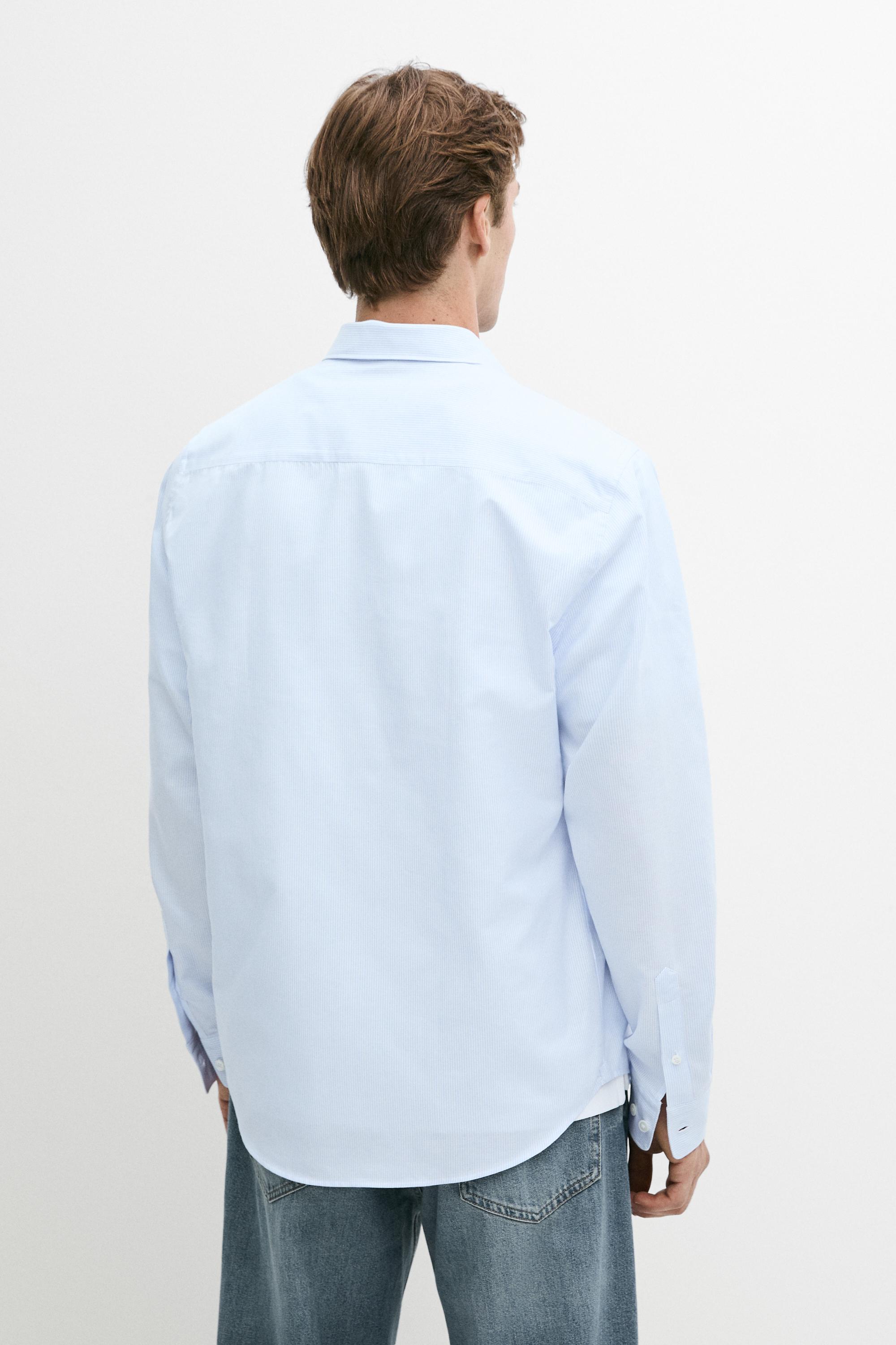 100% cotton regular fit striped shirt — SKY BLUE