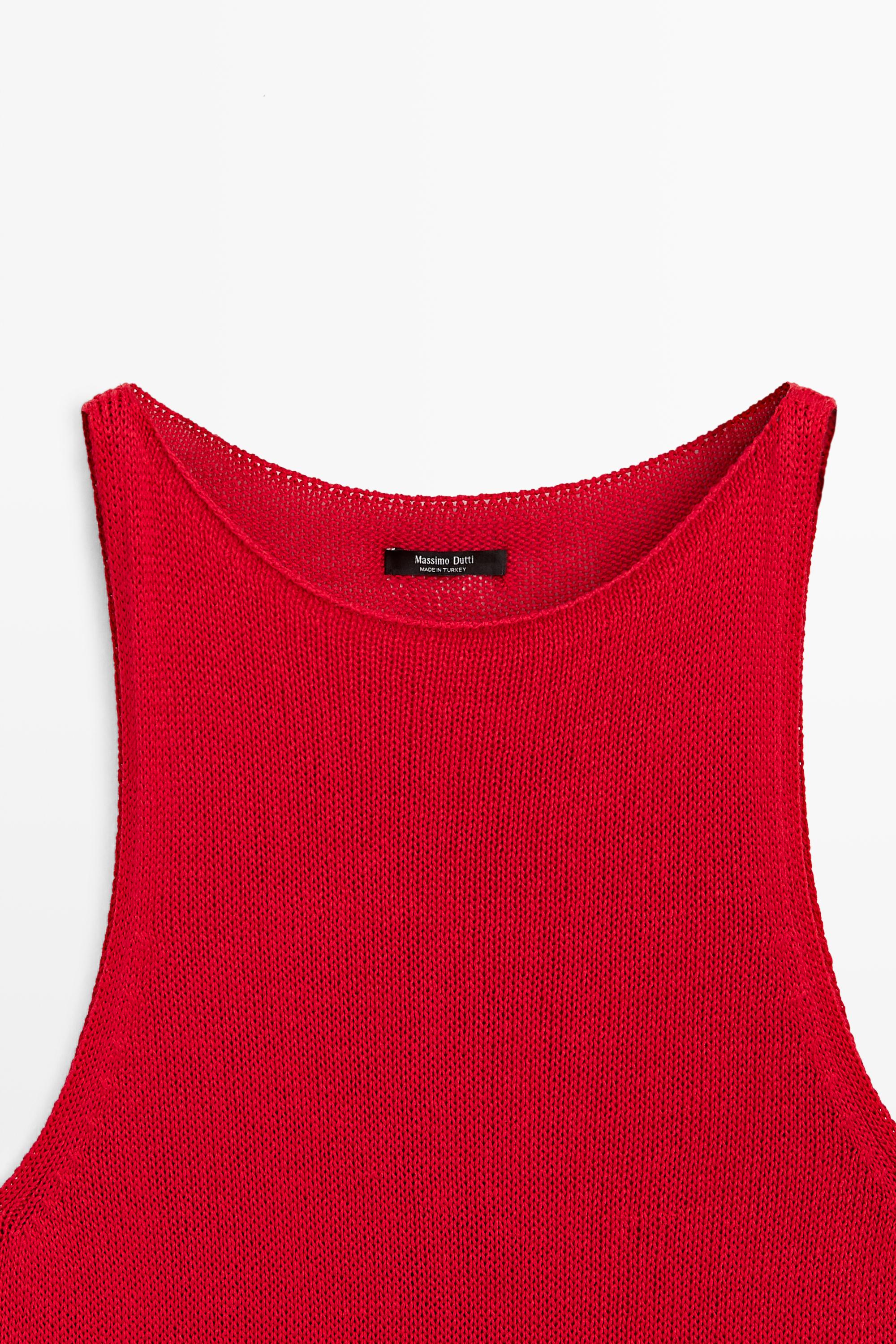 Fine-knit halter top — RED