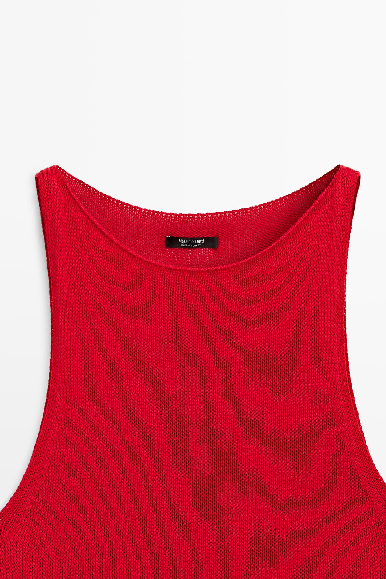 Fine-knit halter top — RED