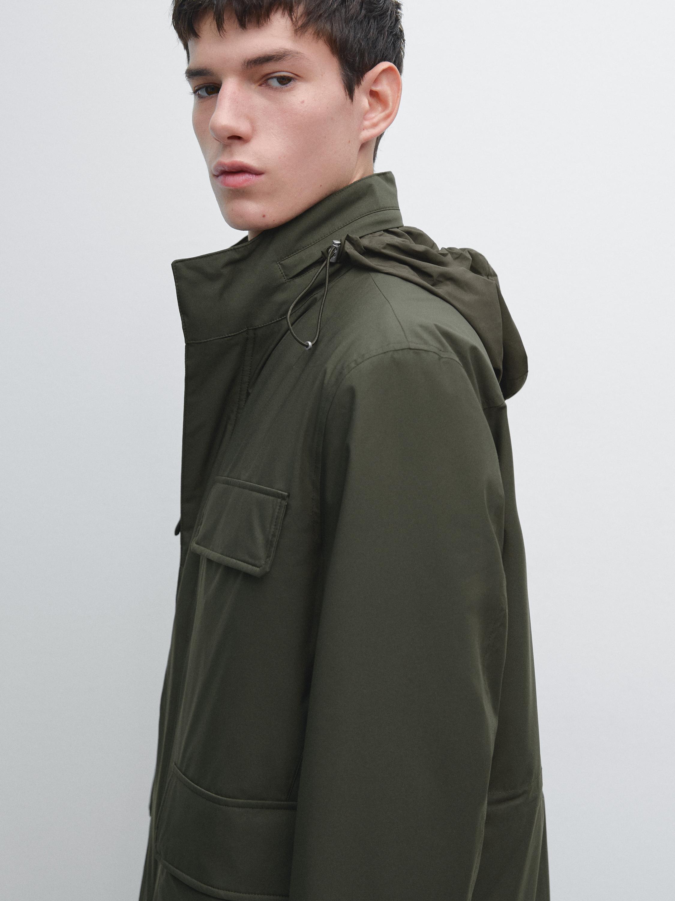 Water-repellent puffer jacket with pockets — BROWN