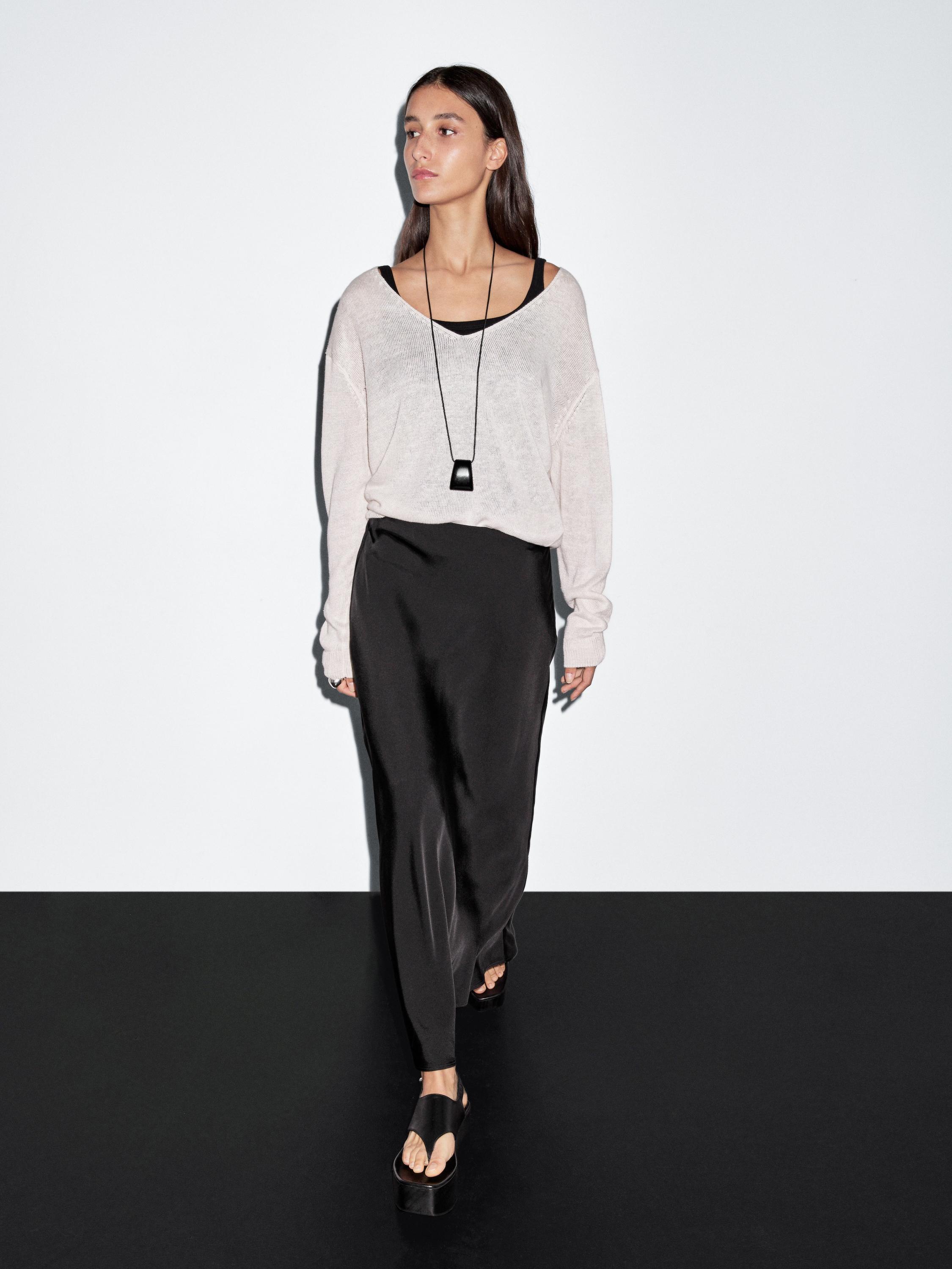 Flowing satin midi skirt